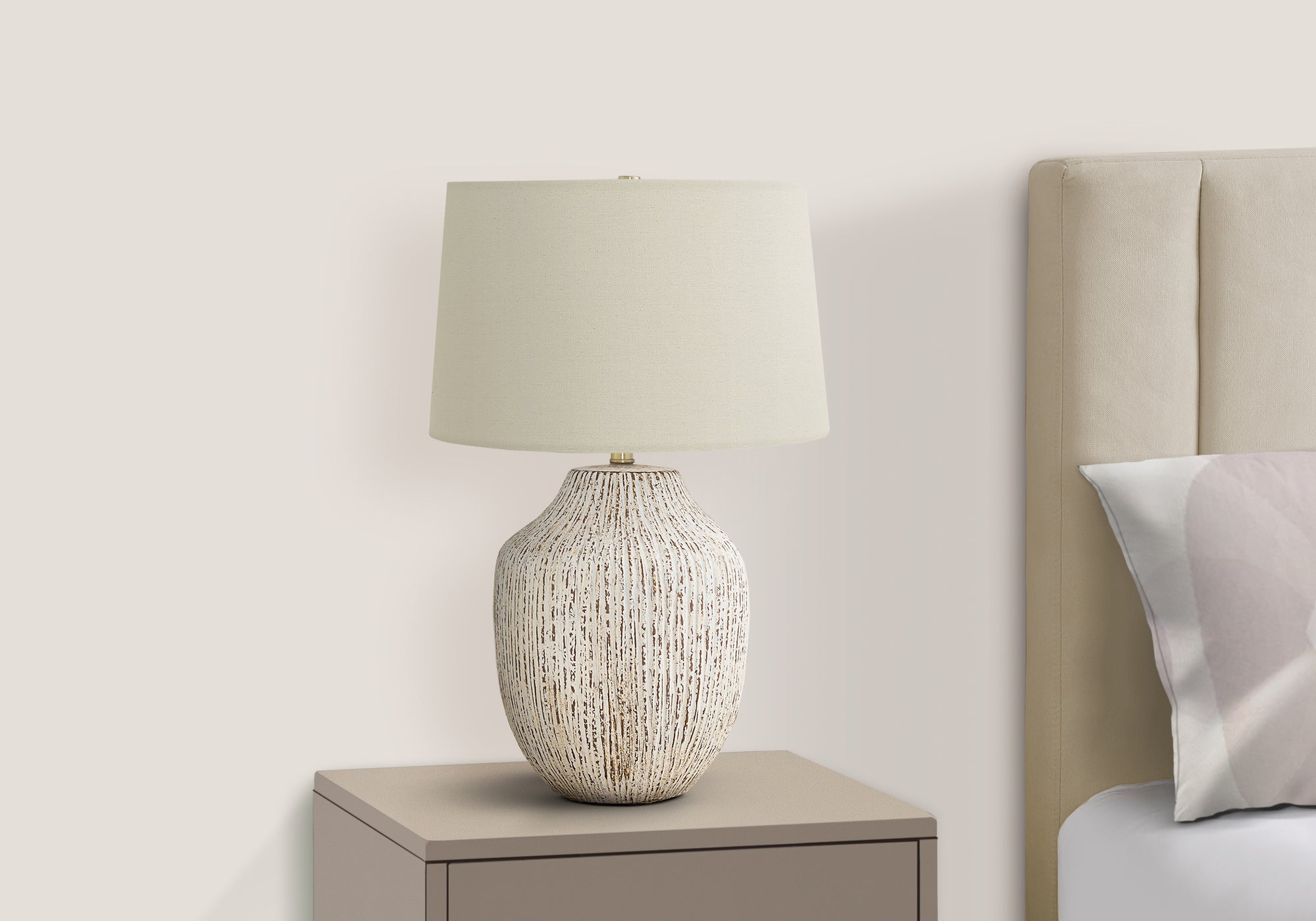 LIGHTING - 26"H TABLE LAMP CREAM CERAMIC / IVORY SHADE-Table-DECOROLALA