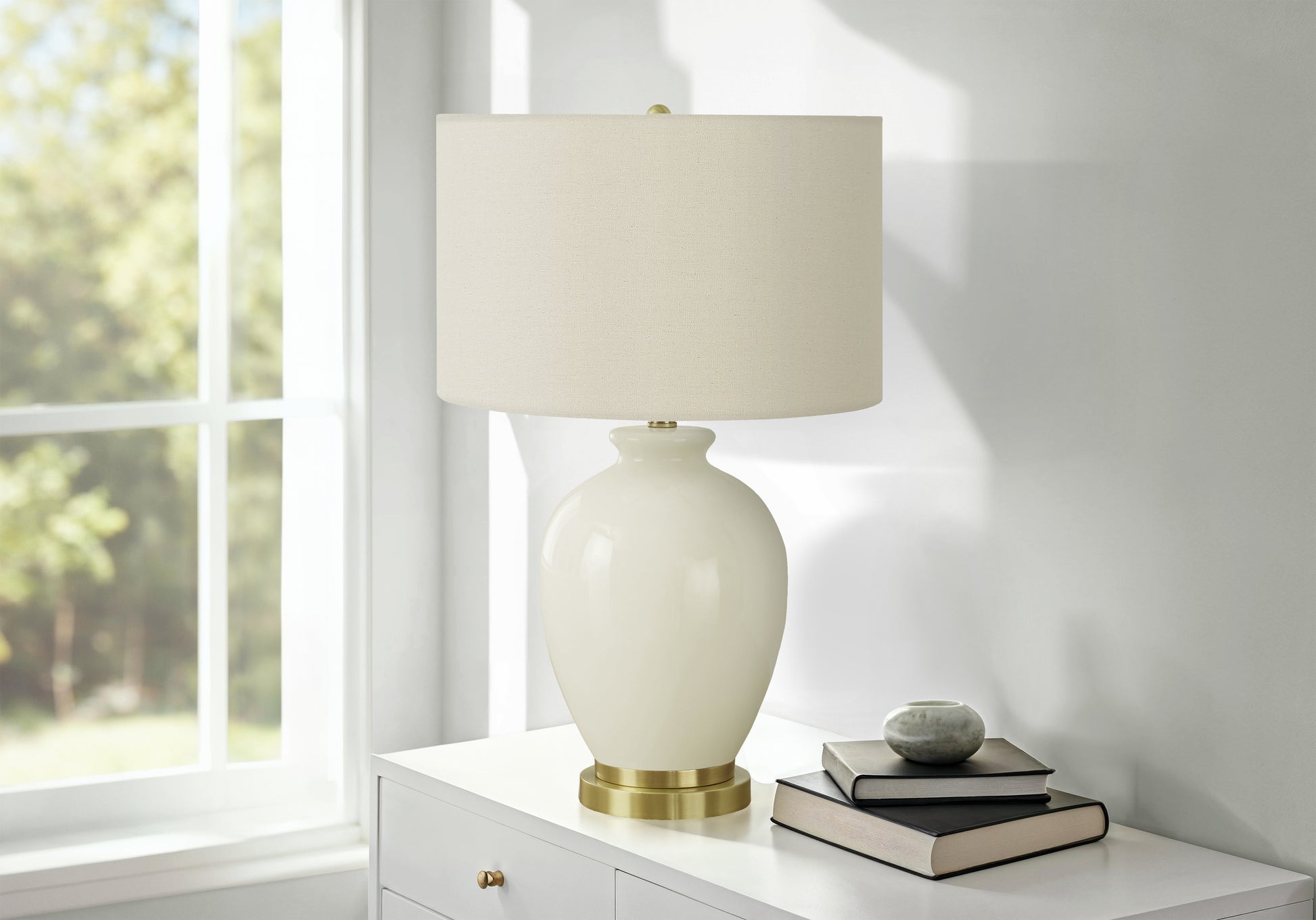 LIGHTING - 26"H TABLE LAMP CREAM CERAMIC / IVORY SHADE-Table-DECOROLALA