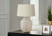 LIGHTING - 26"H TABLE LAMP CREAM CERAMIC / IVORY SHADE-Table-DECOROLALA