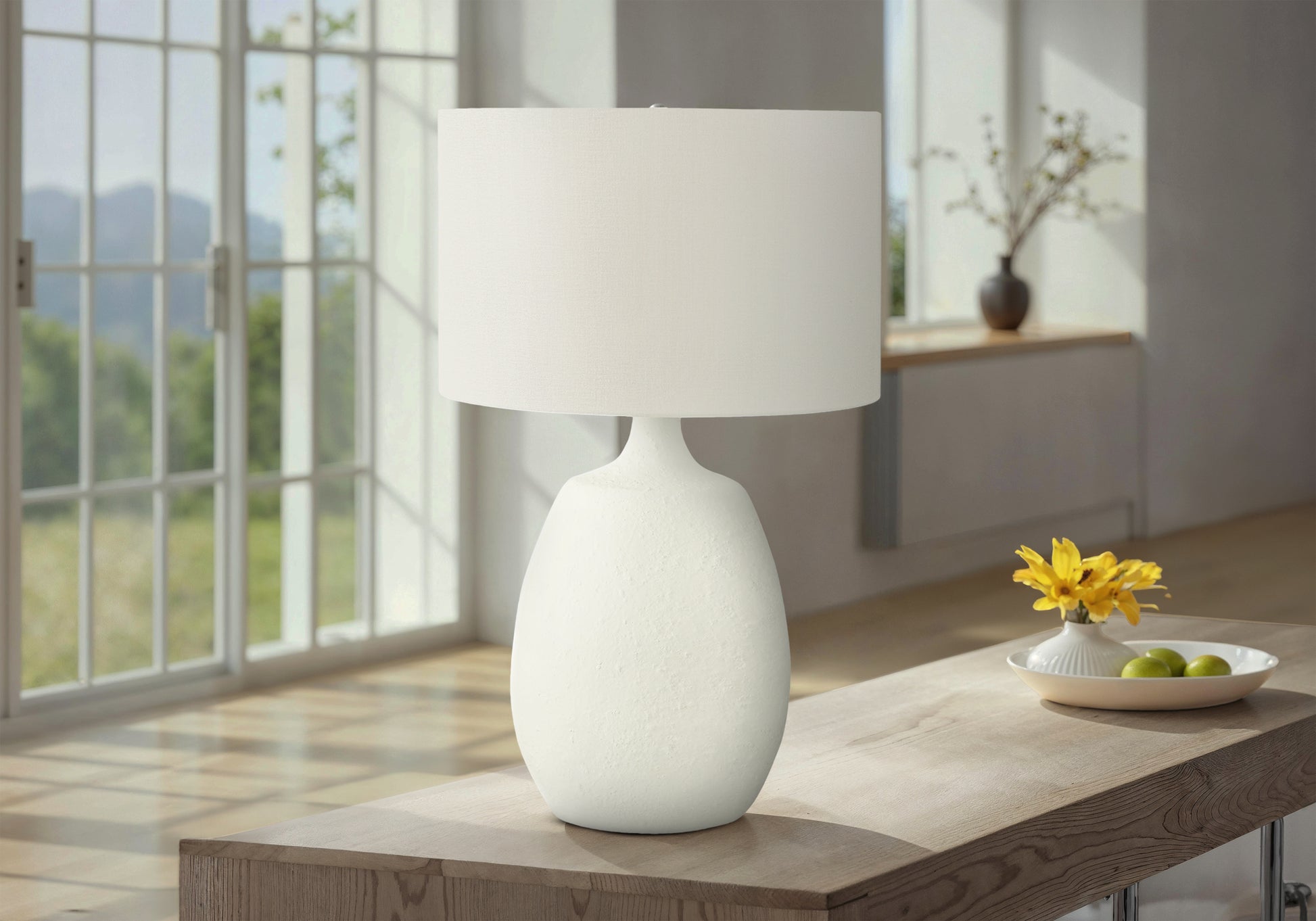 LIGHTING - 26"H TABLE LAMP CREAM RESIN / IVORY SHADE-Table-DECOROLALA
