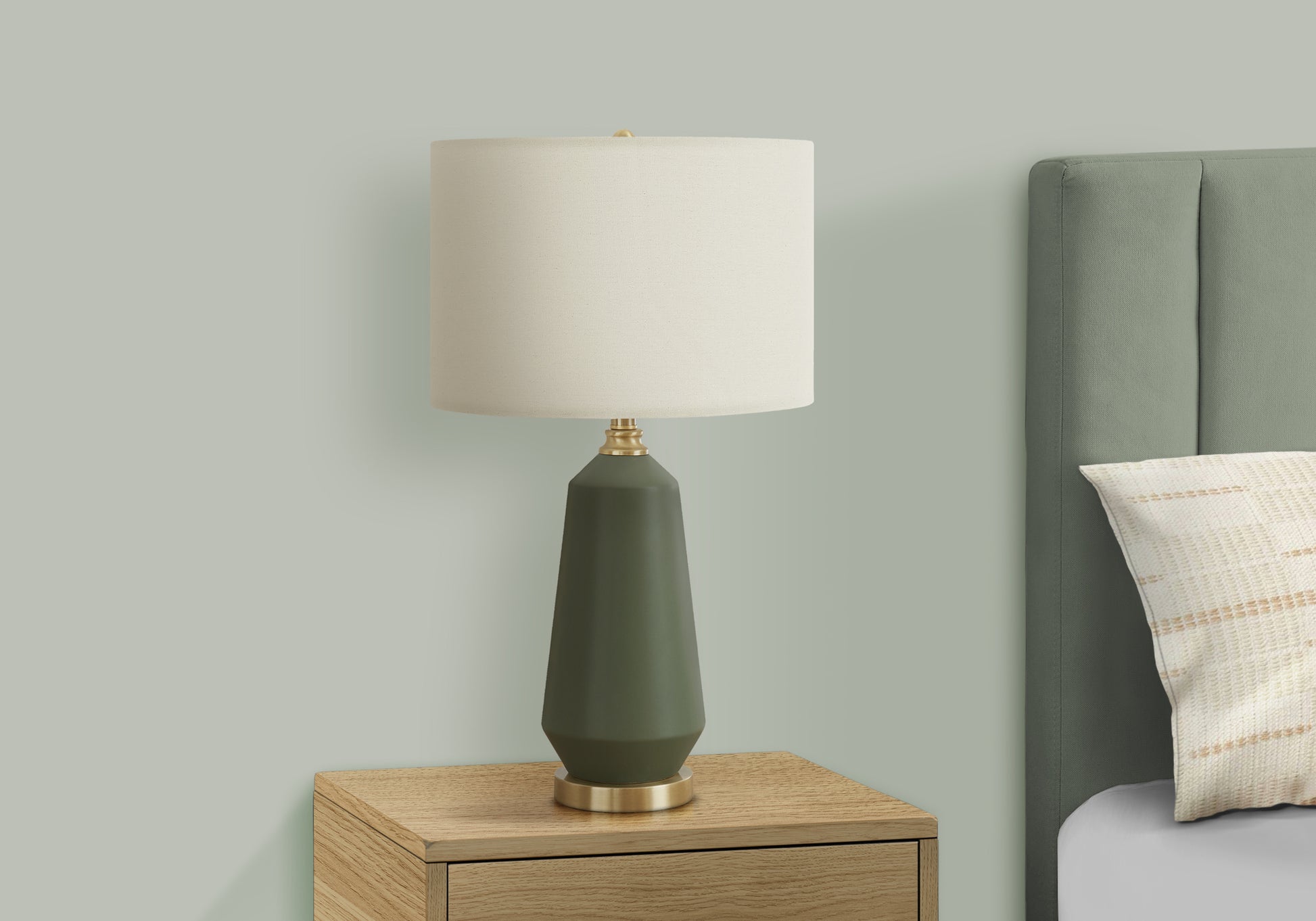 LIGHTING - 26"H TABLE LAMP GREEN CERAMIC / IVORY SHADE-Table-DECOROLALA