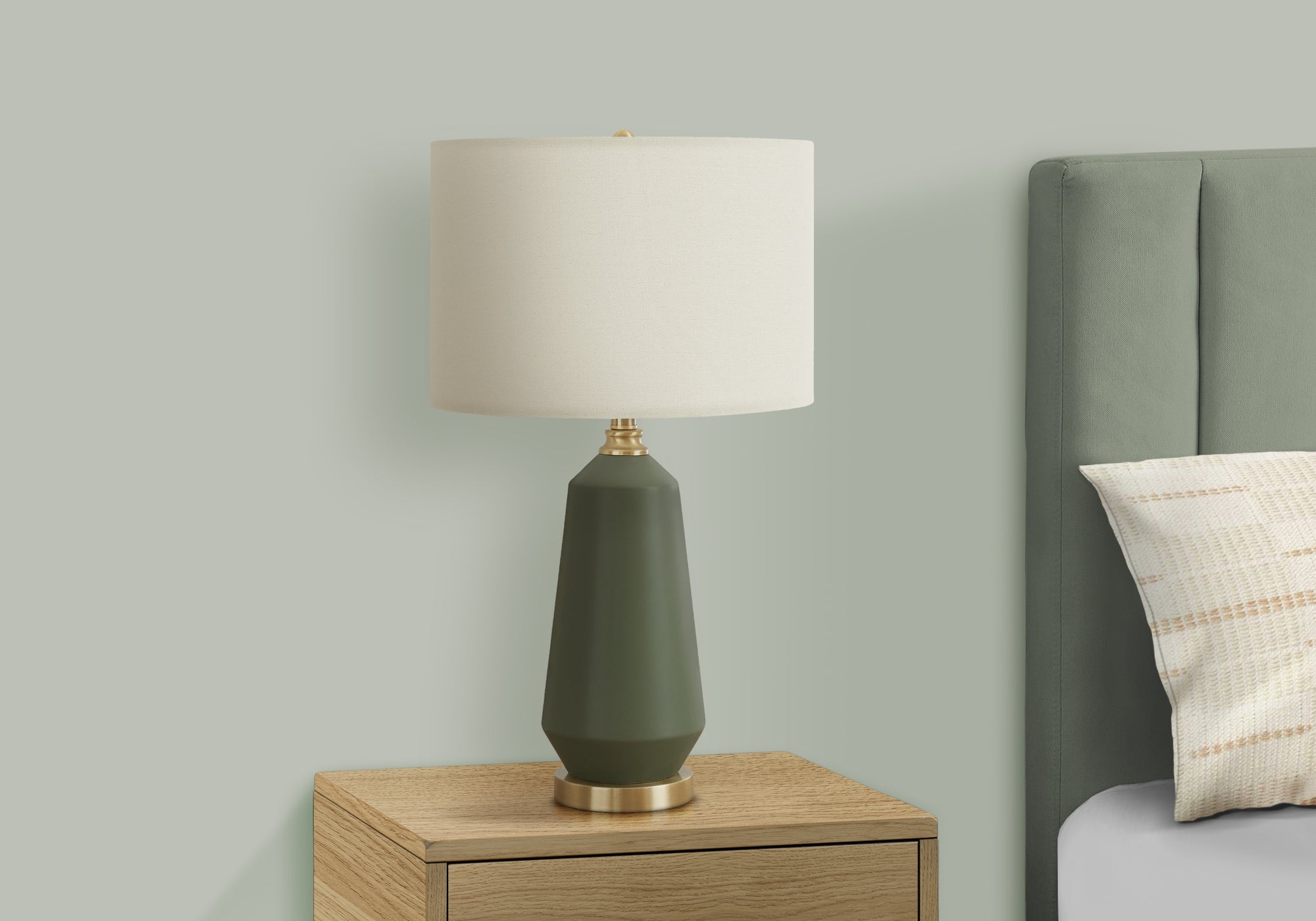 LIGHTING - 26"H TABLE LAMP GREEN CERAMIC / IVORY SHADE-Table-DECOROLALA