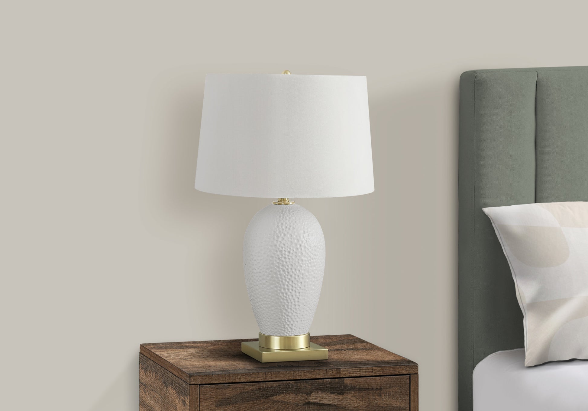 LIGHTING - 26"H TABLE LAMP WHITE CERAMIC / IVORY SHADE-Table-DECOROLALA