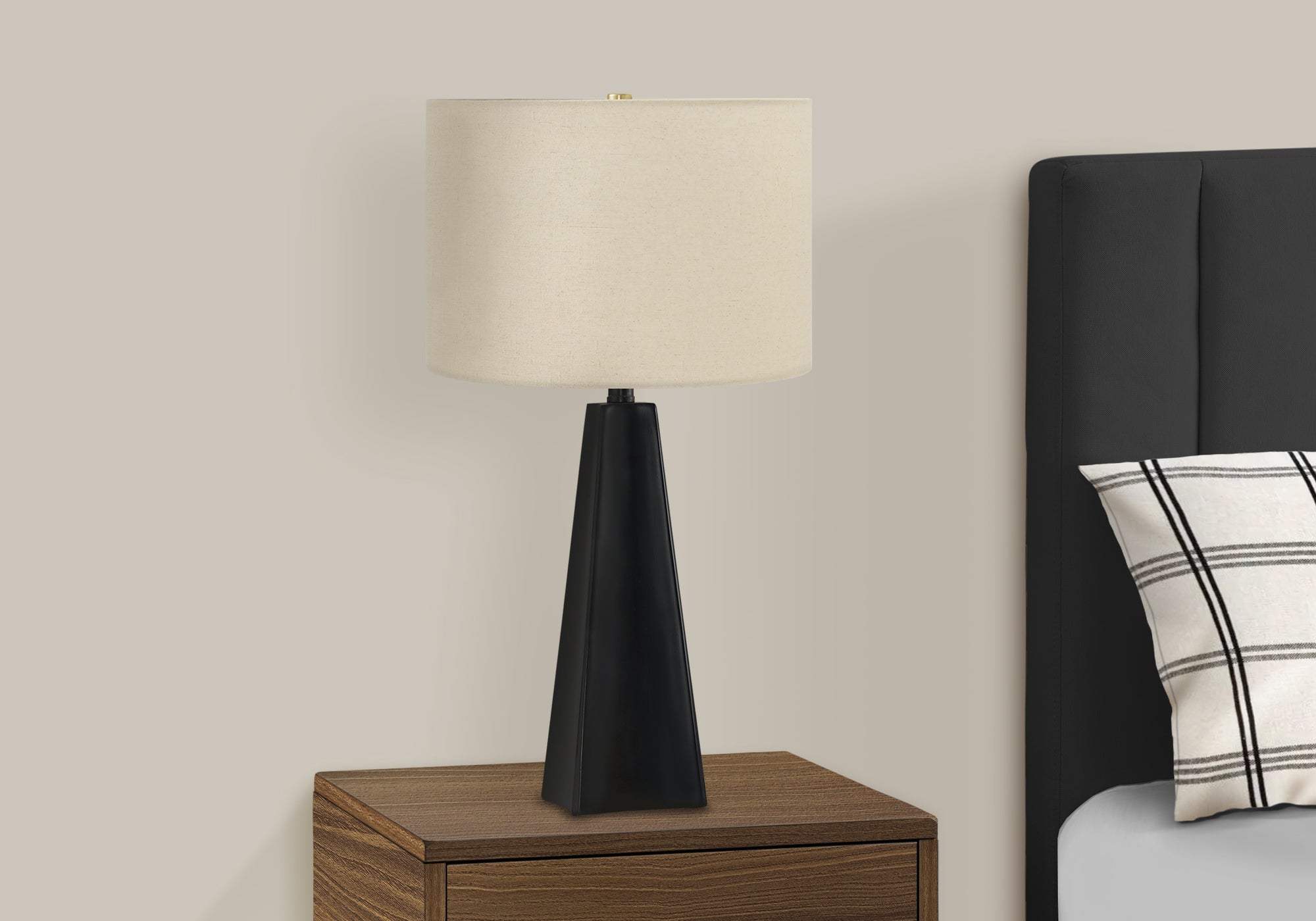 LIGHTING - 27"H TABLE LAMP BLACK RESIN / BEIGE SHADE-Table-DECOROLALA