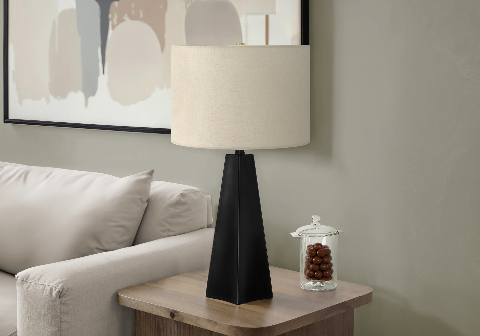 LIGHTING - 27"H TABLE LAMP BLACK RESIN / BEIGE SHADE-Table-DECOROLALA