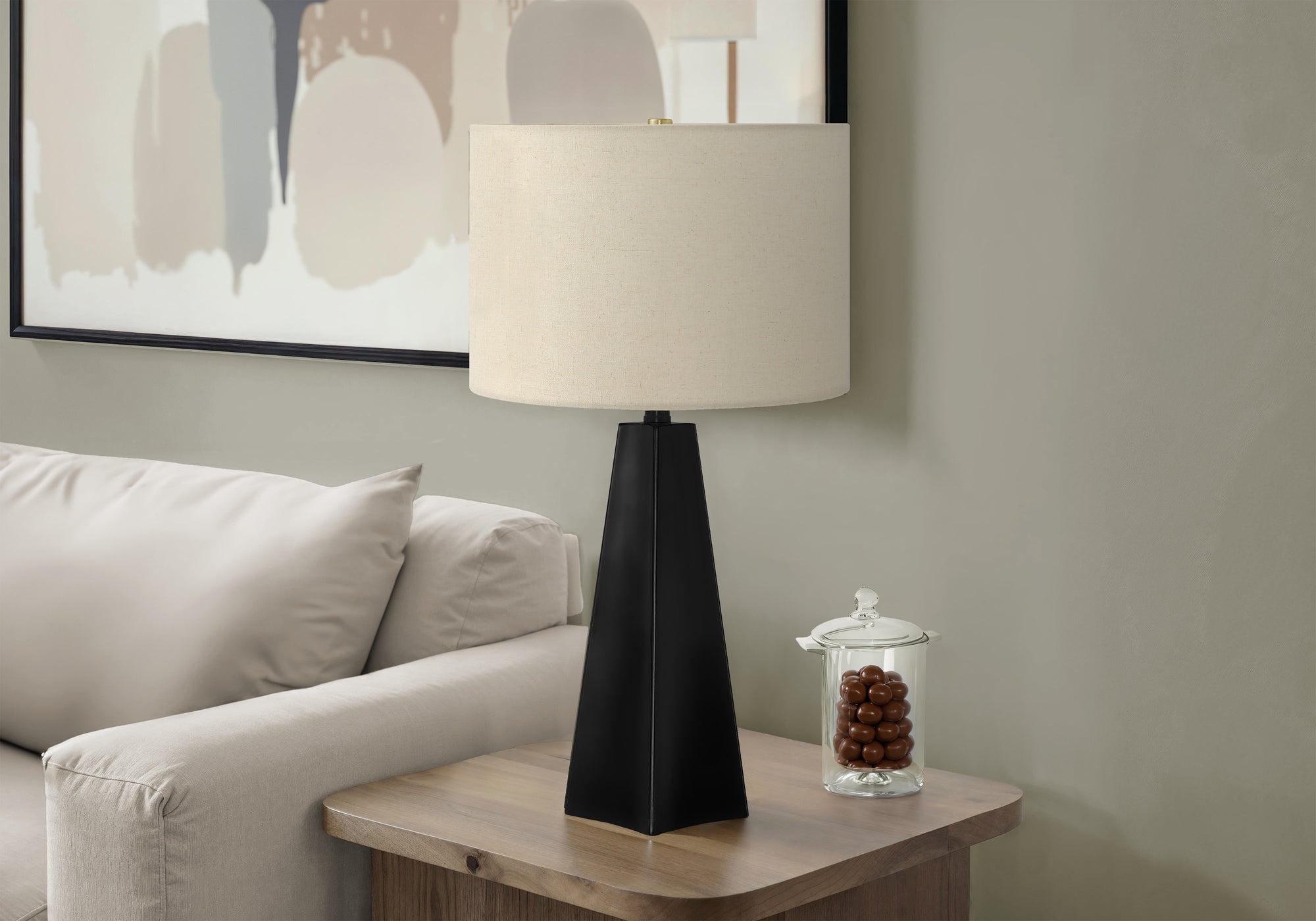 LIGHTING - 27"H TABLE LAMP BLACK RESIN / BEIGE SHADE-Table-DECOROLALA