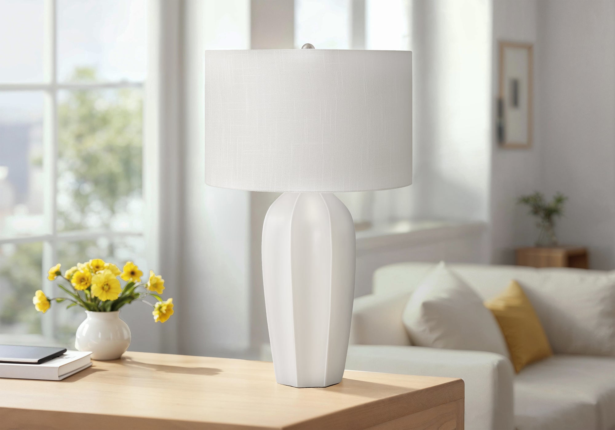 LIGHTING - 27"H TABLE LAMP CREAM CERAMIC / IVORY SHADE-Table-DECOROLALA