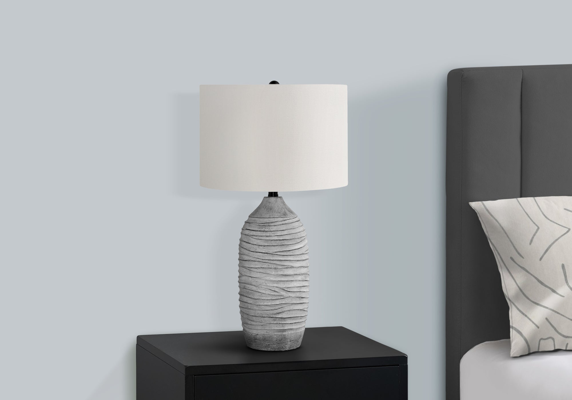 LIGHTING - 27"H TABLE LAMP GREY RESIN / IVORY SHADE-Table-DECOROLALA