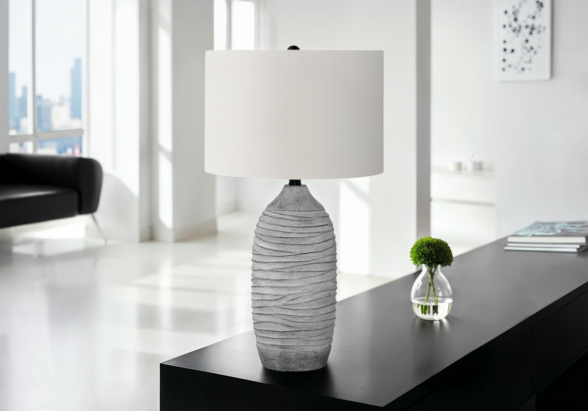 LIGHTING - 27"H TABLE LAMP GREY RESIN / IVORY SHADE-Table-DECOROLALA