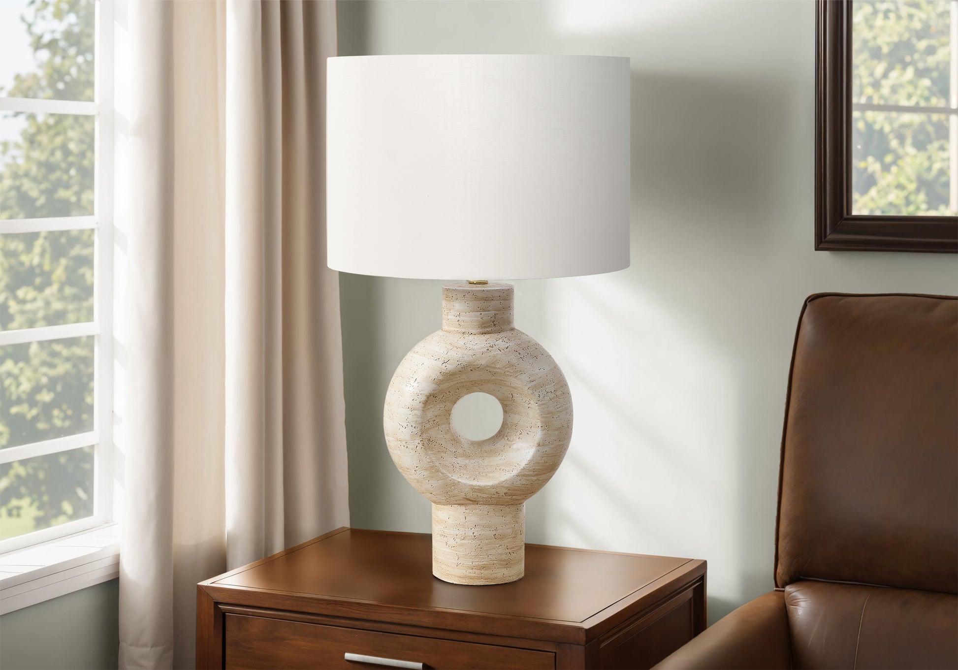 LIGHTING - 28"H TABLE LAMP BEIGE RESIN / IVORY SHADE-Table-DECOROLALA