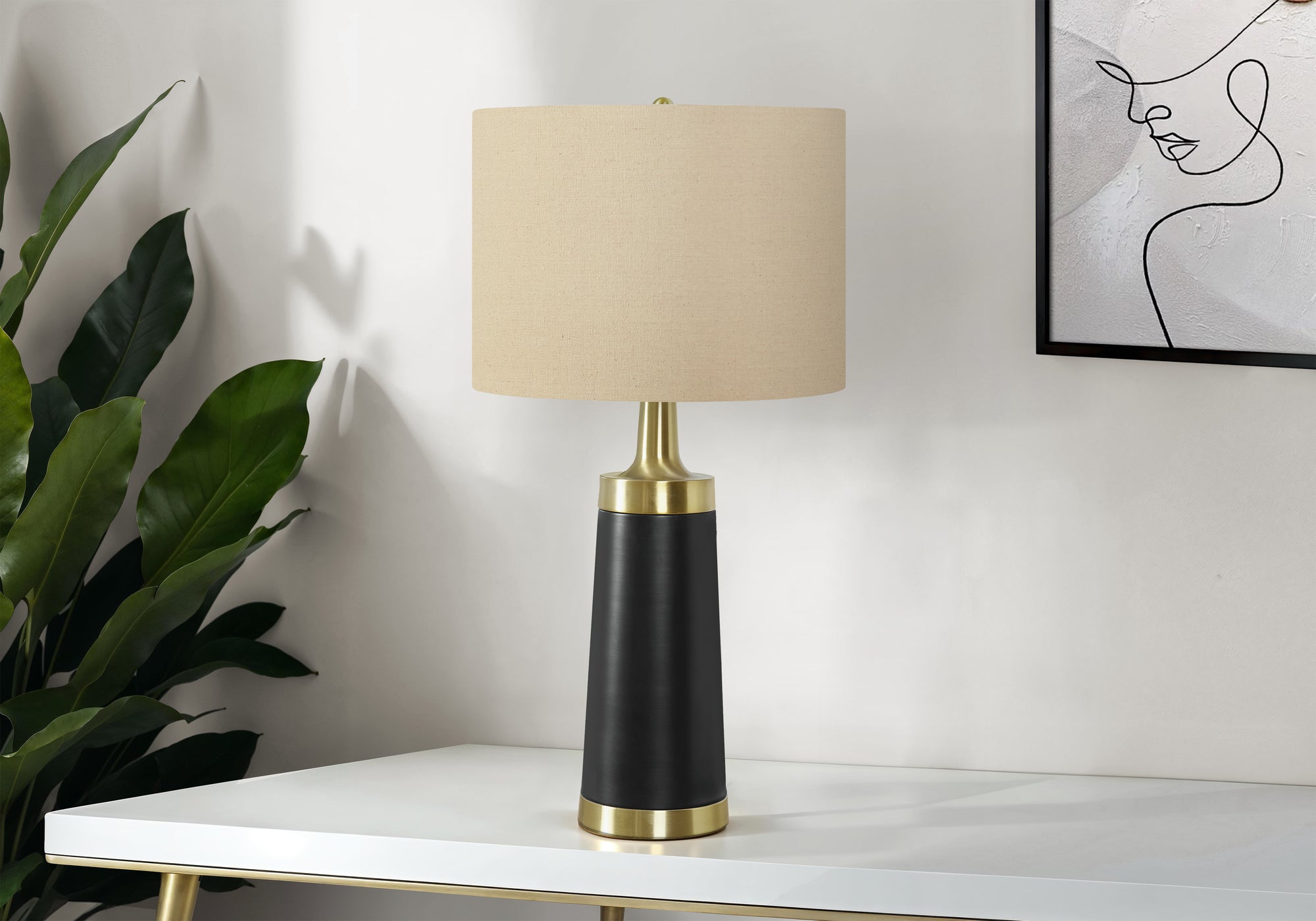 LIGHTING - 28"H TABLE LAMP BLACK METAL / BEIGE SHADE-Table-DECOROLALA