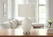 LIGHTING - 28"H TABLE LAMP CREAM CERAMIC / IVORY SHADE-Table-DECOROLALA