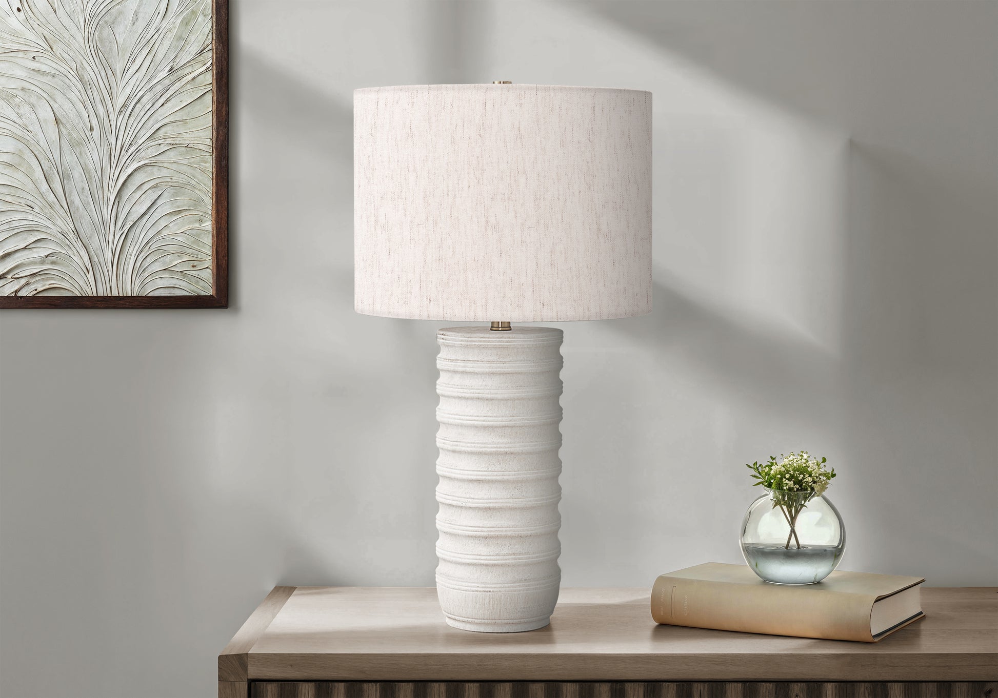LIGHTING - 28"H TABLE LAMP CREAM RESIN / IVORY SHADE-Table-DECOROLALA