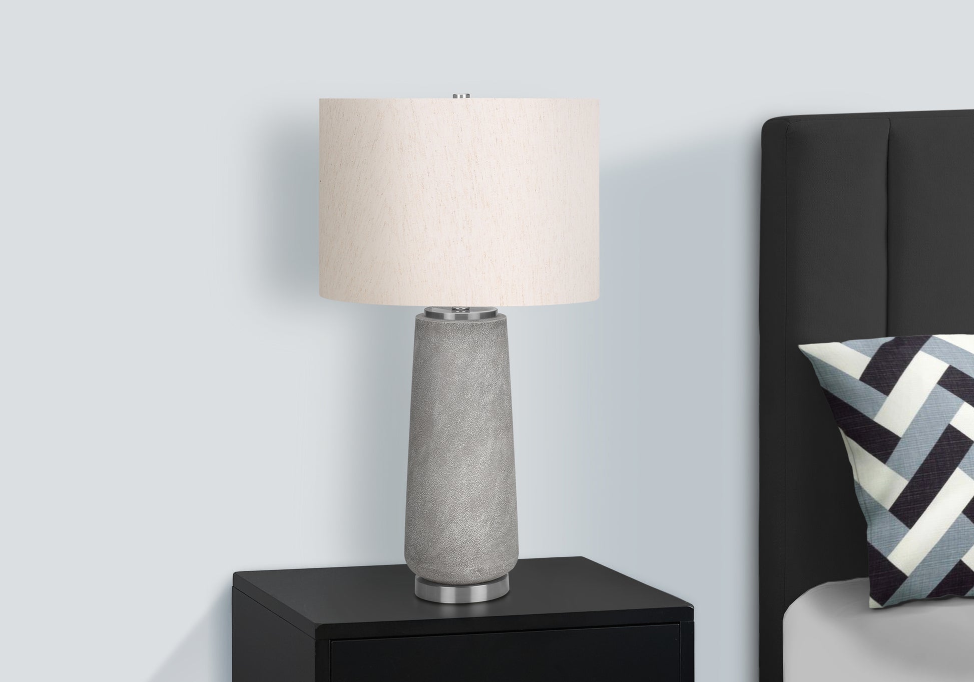 LIGHTING - 29"H TABLE LAMP GREY RESIN / IVORY SHADE-Table-DECOROLALA