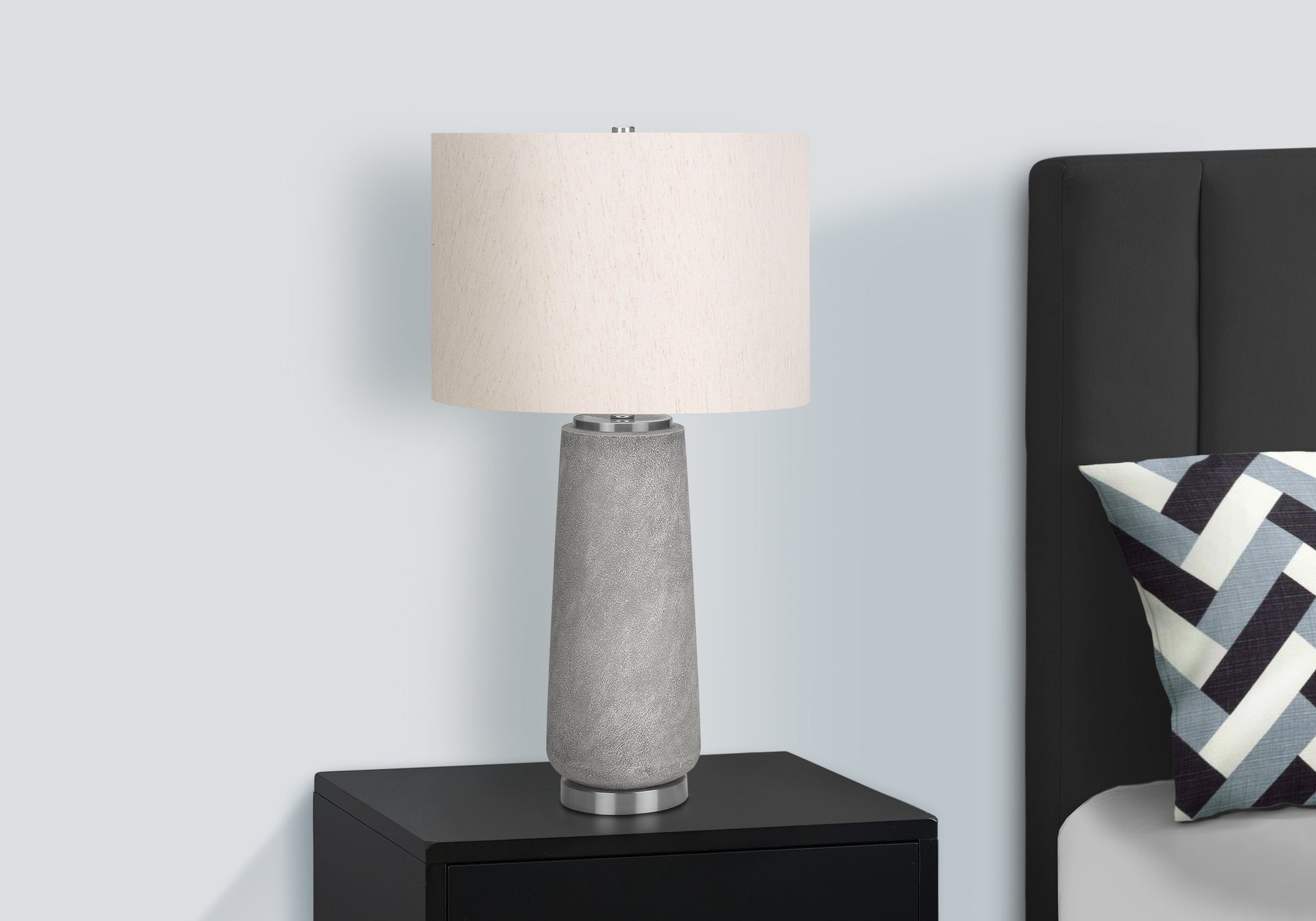 LIGHTING - 29"H TABLE LAMP GREY RESIN / IVORY SHADE-Table-DECOROLALA