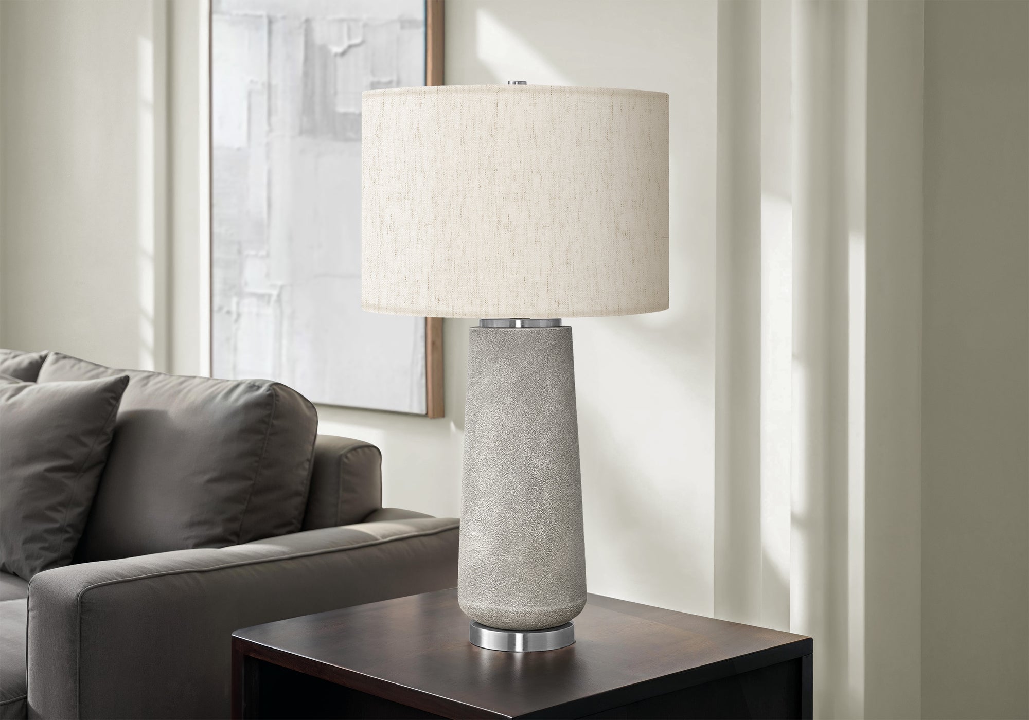 LIGHTING - 29"H TABLE LAMP GREY RESIN / IVORY SHADE-Table-DECOROLALA