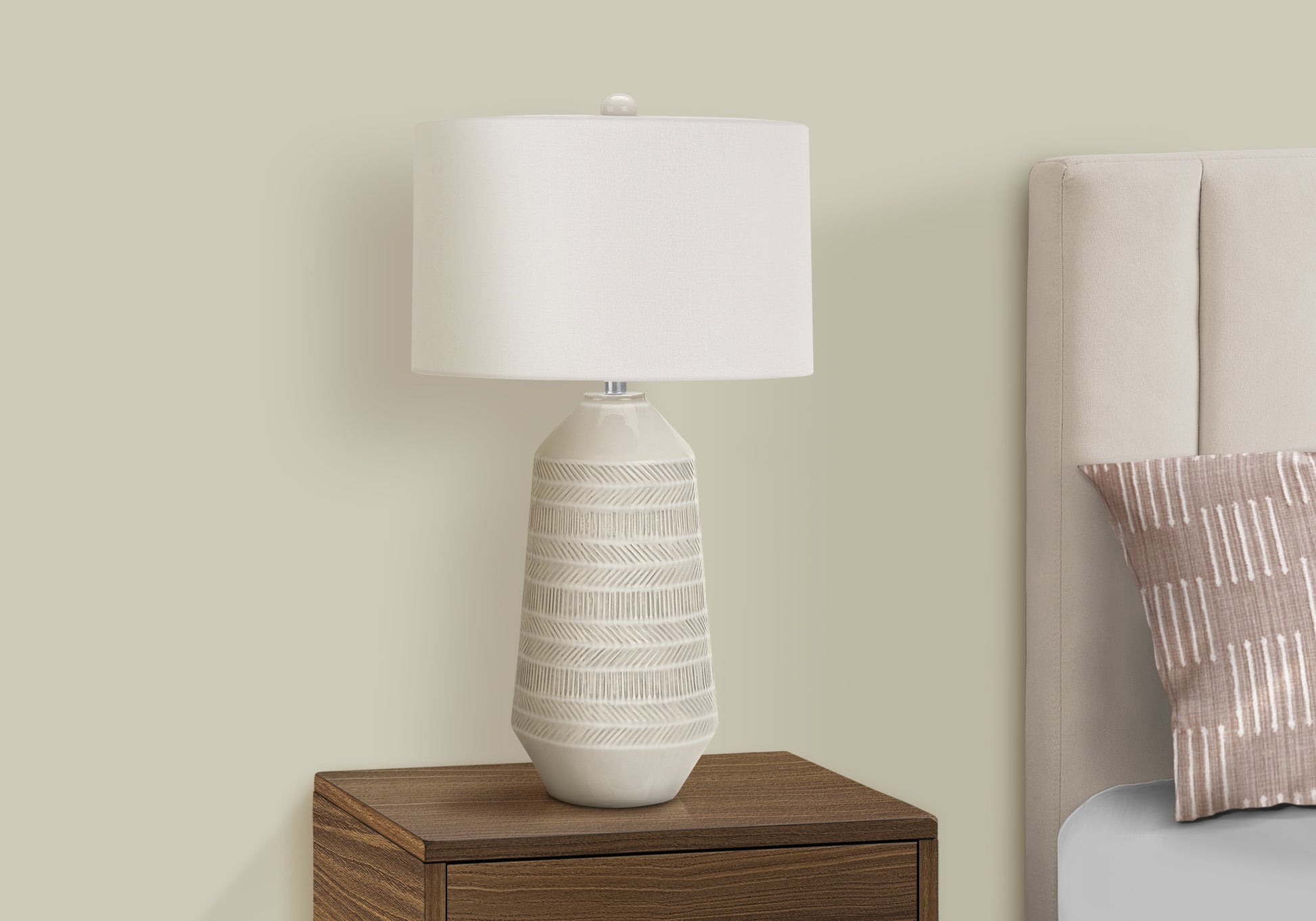 LIGHTING - 33"H TABLE LAMP CREAM CERAMIC / IVORY SHADE-Table-DECOROLALA