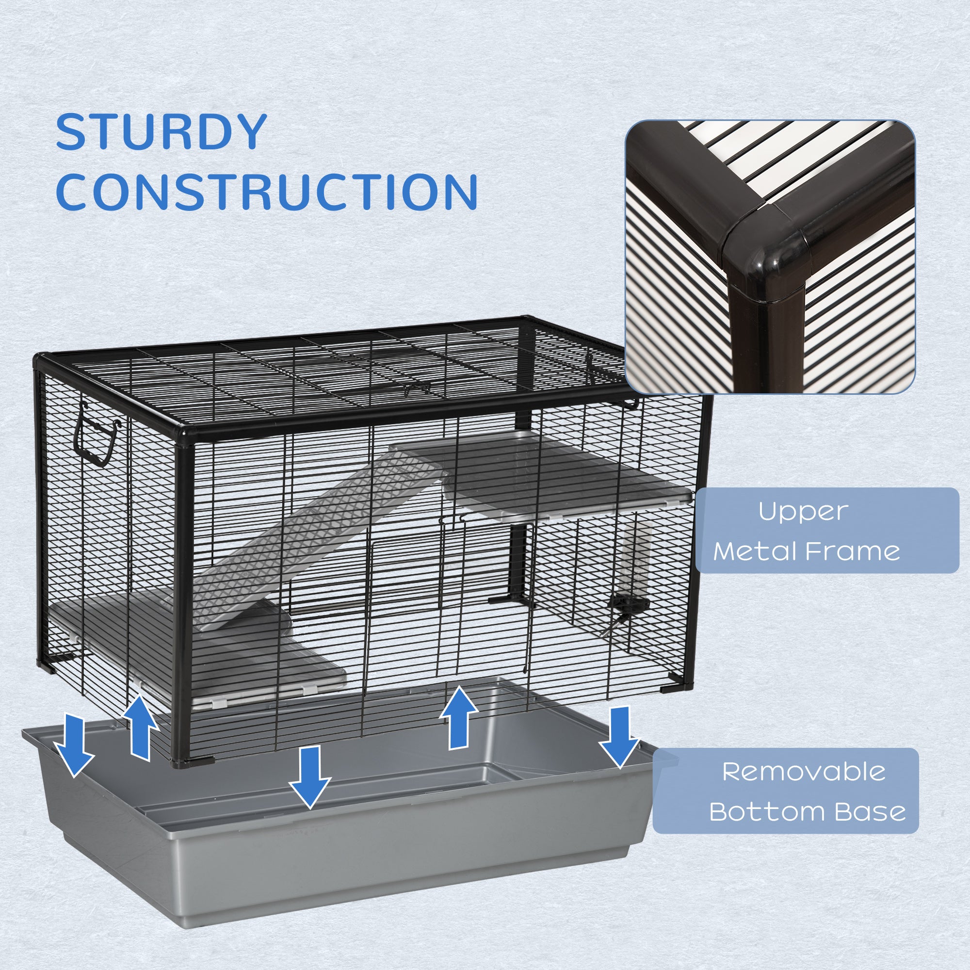 3-tier Hamster Cage, Guinea Pig Cage with Accessories Food Dish Water Bottle, Ramps, 31.5"x19"x 23", Grey