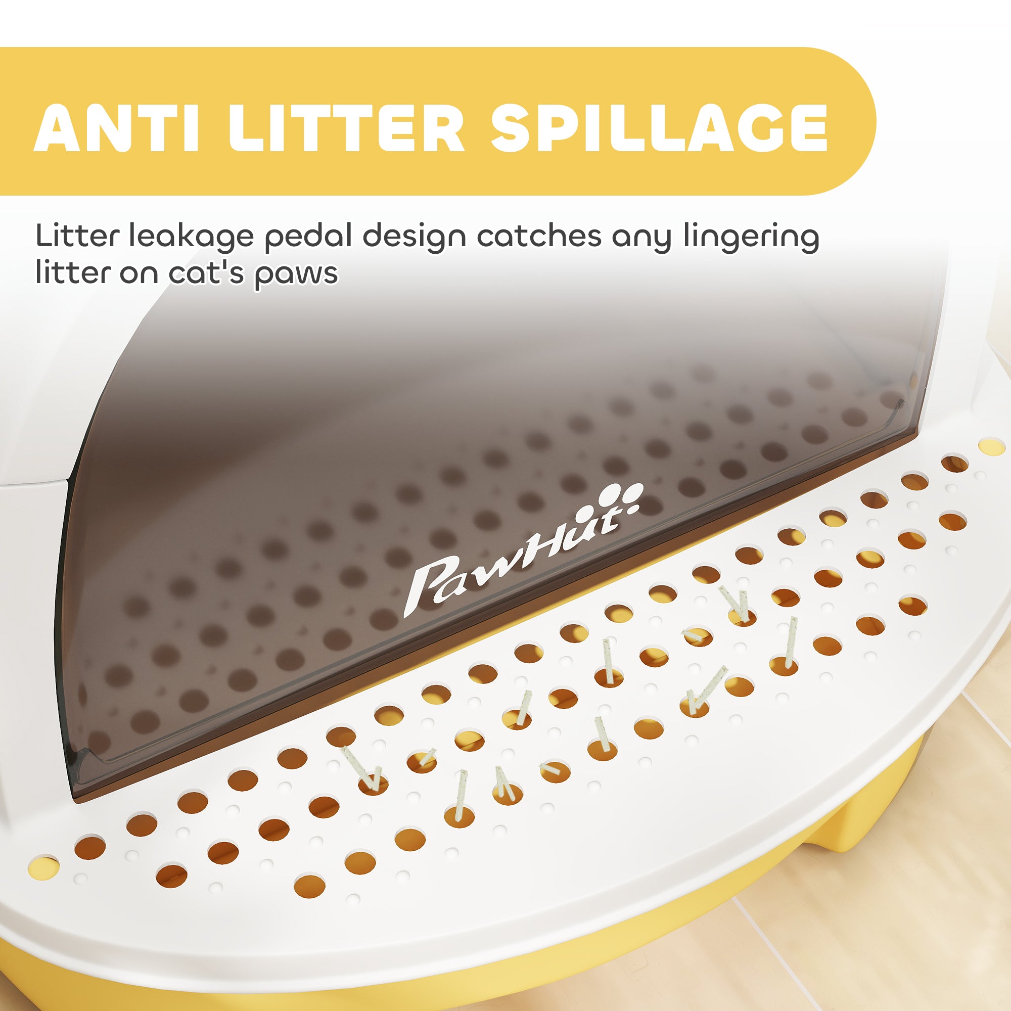 Cat Litter Box with Lid, Front Door Flap, Scoop, Handle, Easy Clean, for Small and Medium Cats, Yellow