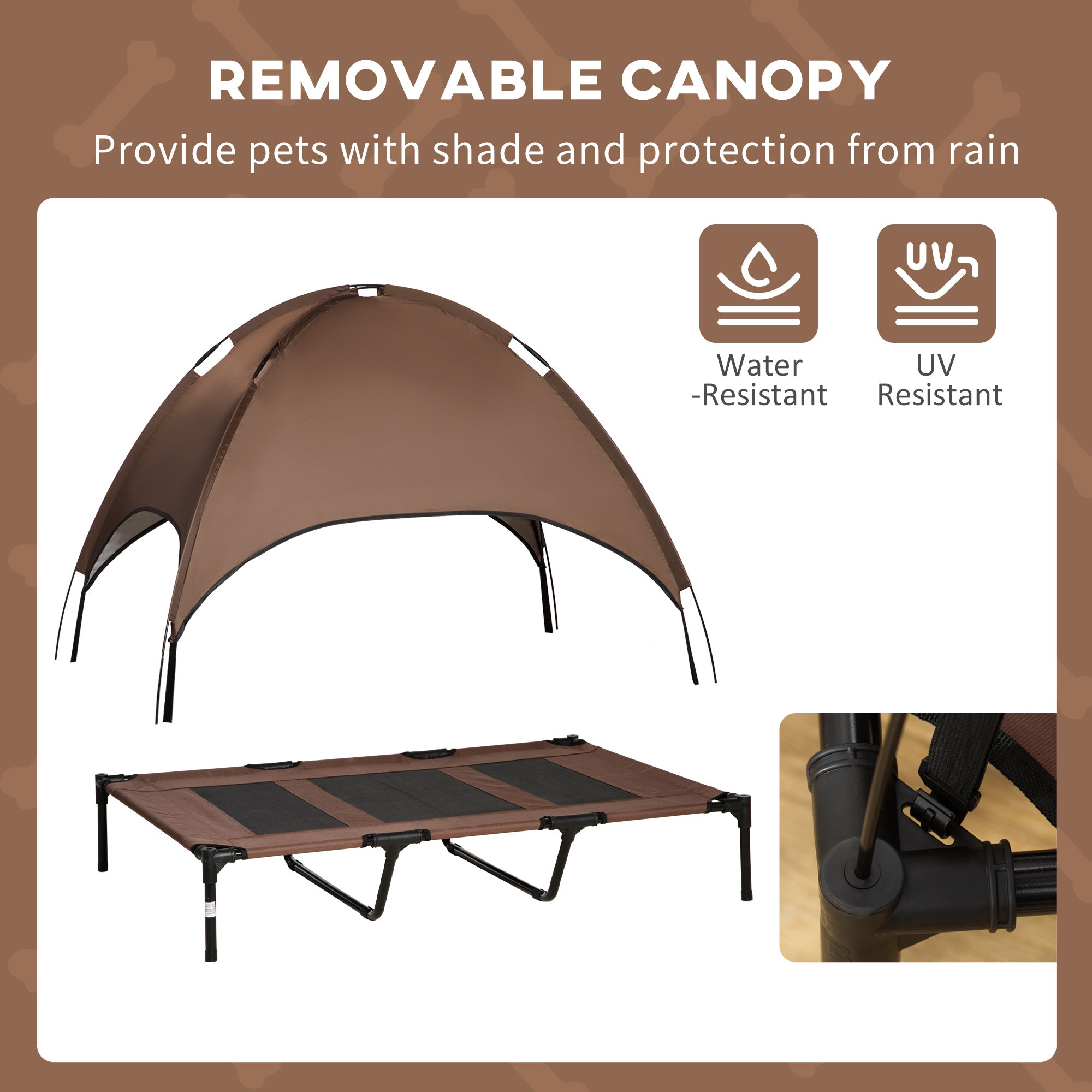 Elevated Dog Bed with Canopy, Portable Raised Dog Cot for XL Sized Dogs, Indoor & Outdoor, 48" x 36" x 43", Coffee