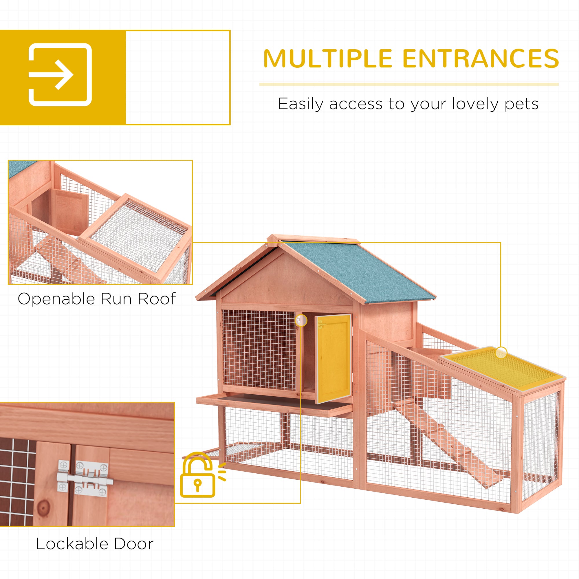 2 Tier Rabbit Hutch Outdoor Bunny House Guinea Pig Cage with Removable Tray, Ramp, Asphalt Roof