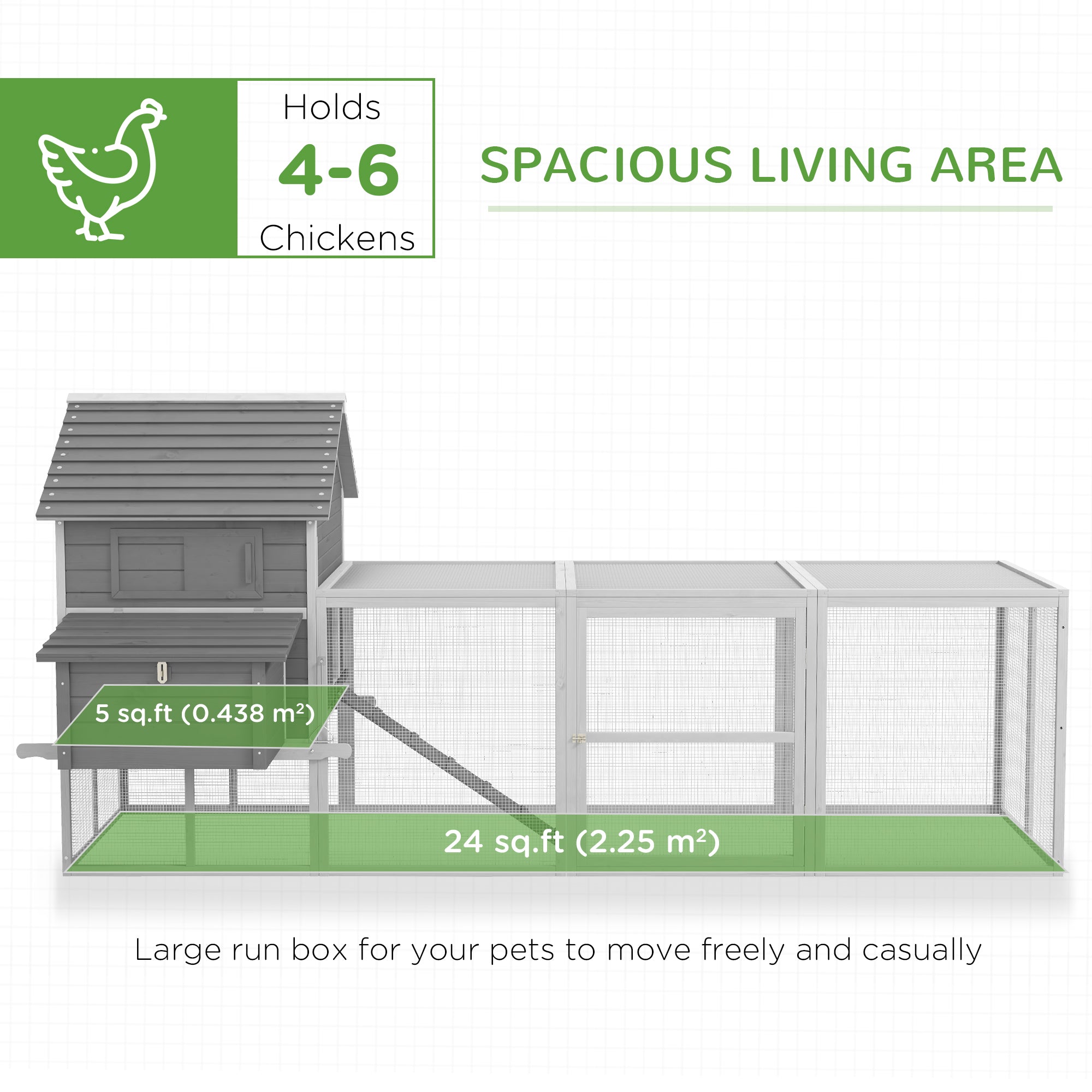 Wooden Chicken Coop with Nesting Boxes, Run, Doors, Tray, Ramp for 4-6 Chickens