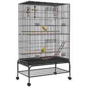 63" Bird Cage w/ Open Top for Budgies, Cockatiels, Lovebirds Finches, Stand, Toys, Removable Tray, Storage Shelf