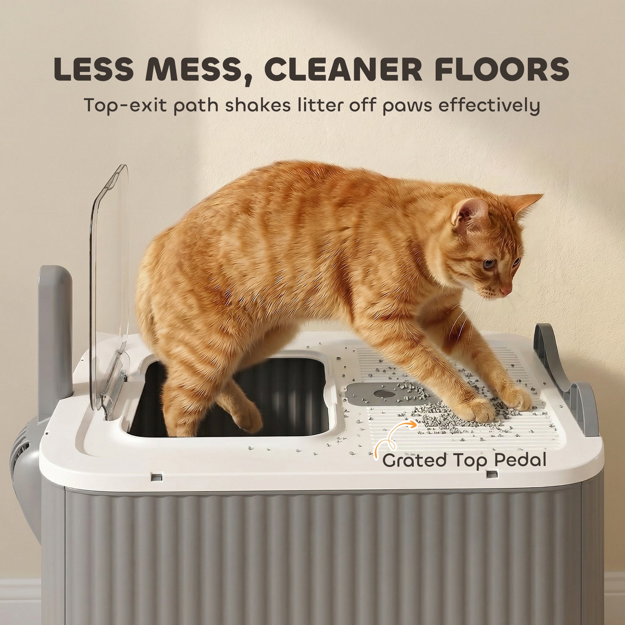 Litter Box with Lid, Enclosed Kitty Litter Box with Front-Entry, Top-Exit, Scoop, Deodorizer Bag for Medium Cats, White