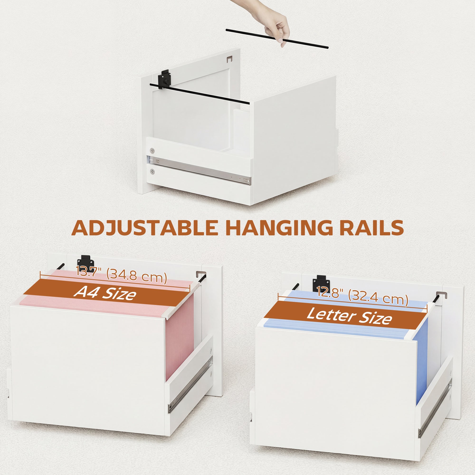 2 Drawer File Cabinet with Lock, Vertical Filing Cabinet with Adjustable Hanging Bars for A4 and Letter Size, White-Office Products > Office Furniture > Office Cabinets & Cupboards-DECOROLALA