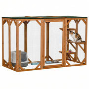 71"L Catio Outdoor Cat Enclosure, Indoor Cat Cage, Pet House, Small Animal Hutch for 1-2 Rabbit, Kitten, Kitty Crate Kennel w/ Waterproof Roof, Multi-Level Platforms, Orange