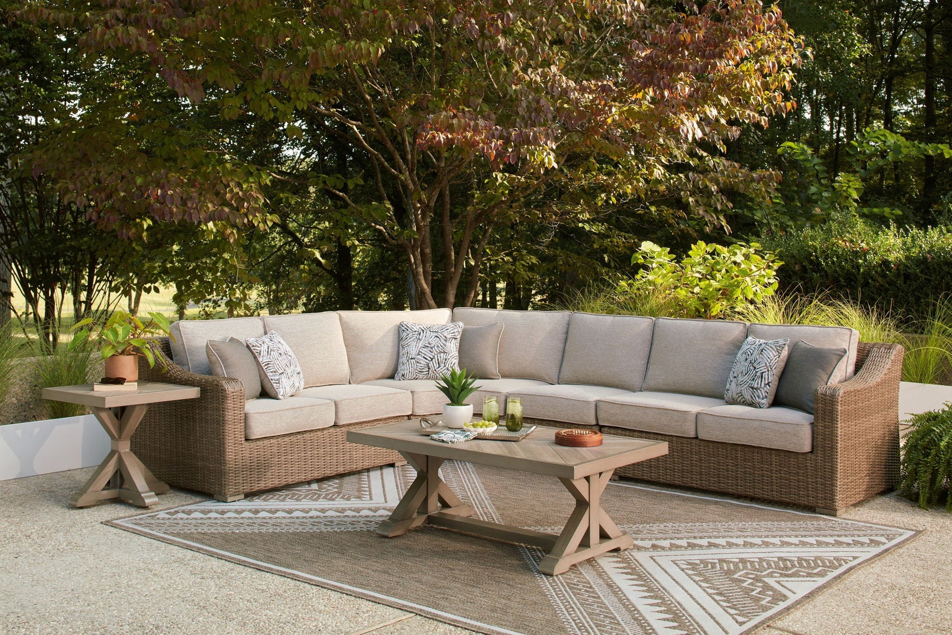 Laguna Heights Outdoor Sectional - Beige-Stationary Sectionals-DECOROLALA