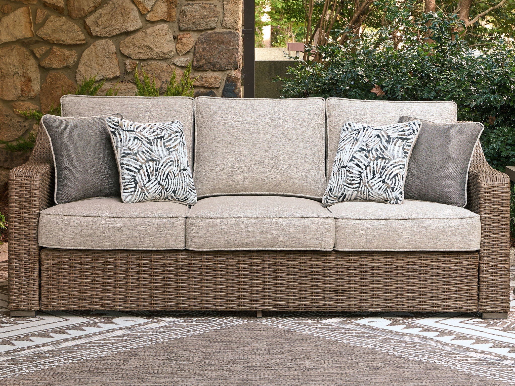 Laguna Heights Outdoor Sofa - Beige Wicker-Sofas-DECOROLALA