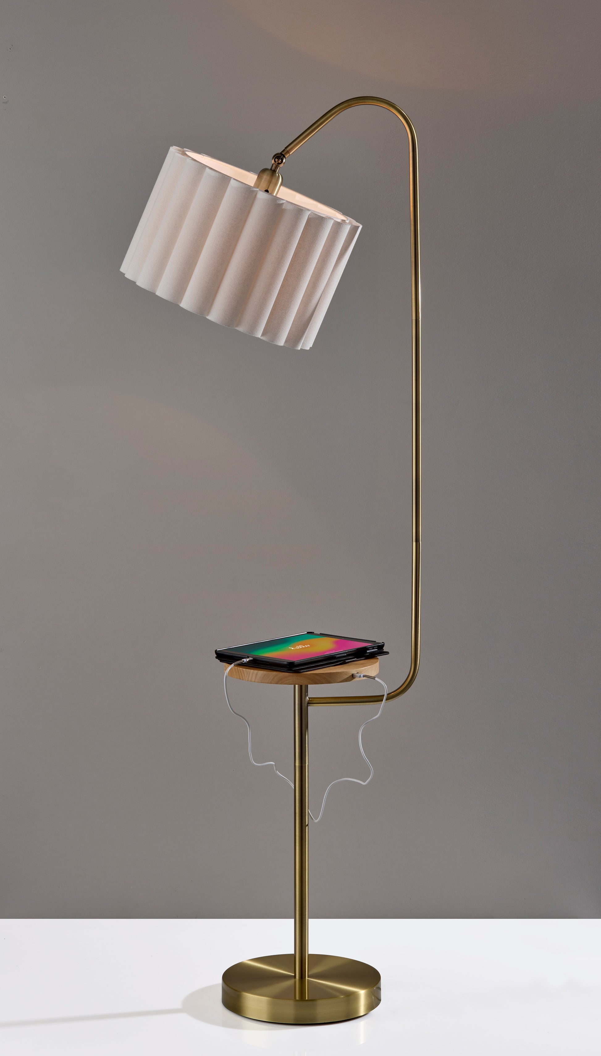 Laine Floor Lamp 62.5" Antique Brass Walnut-Lighting-DECOROLALA