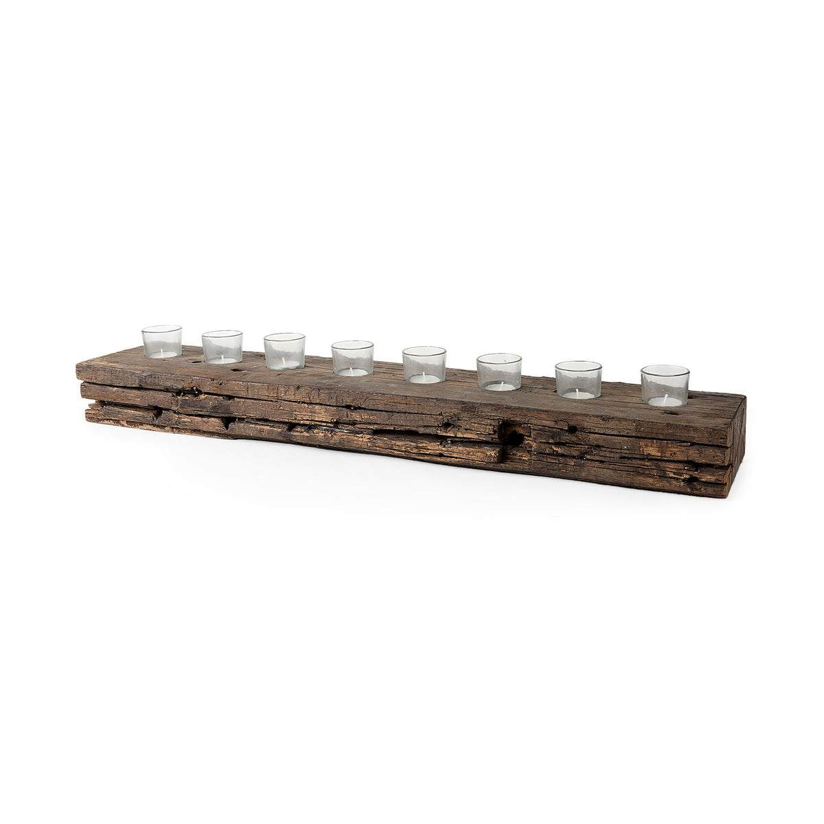Lakara Reclaimed Wood Eight Tealight Table Candle Holder-Table Candle Holders-DECOROLALA