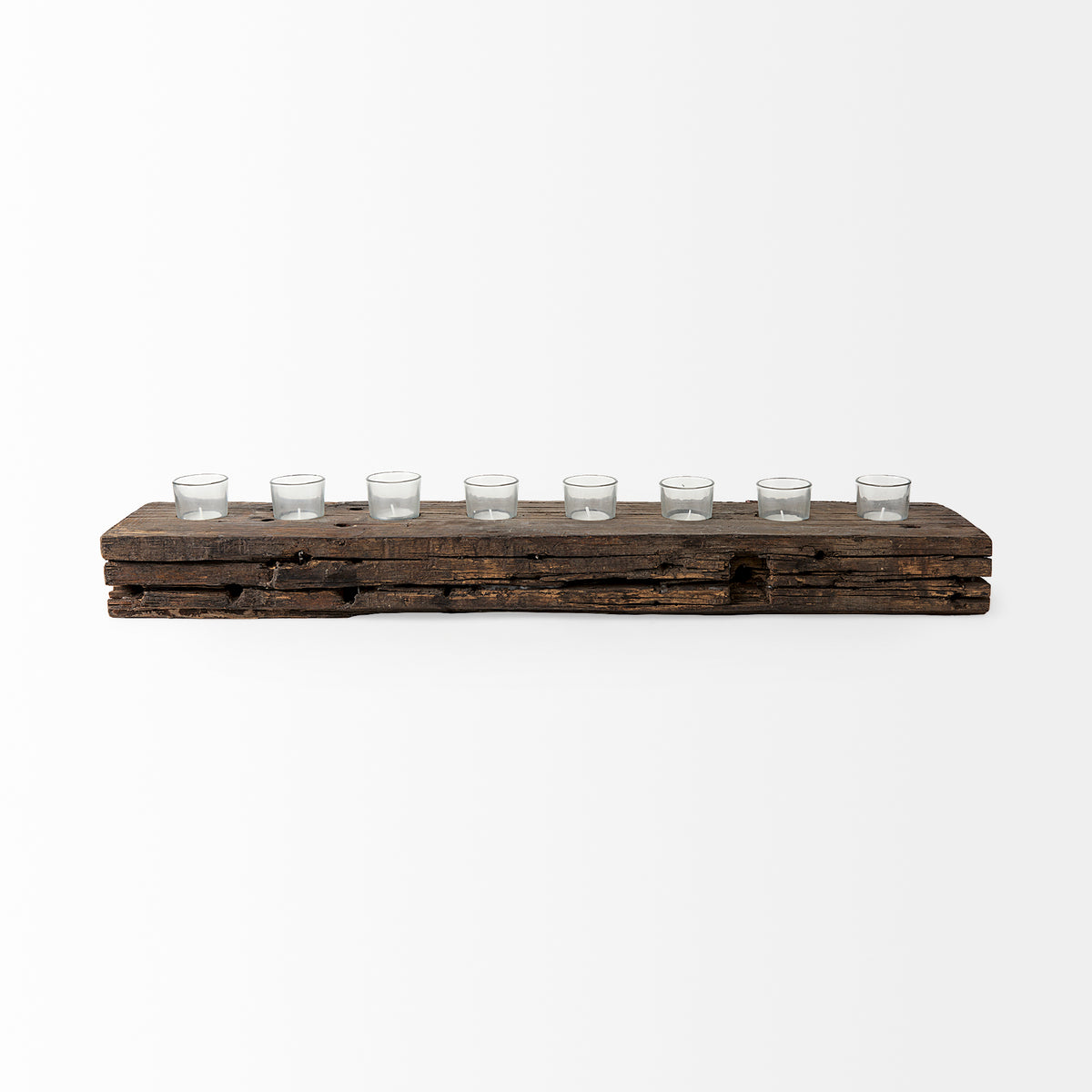 Lakara Reclaimed Wood Eight Tealight Table Candle Holder-Table Candle Holders-DECOROLALA