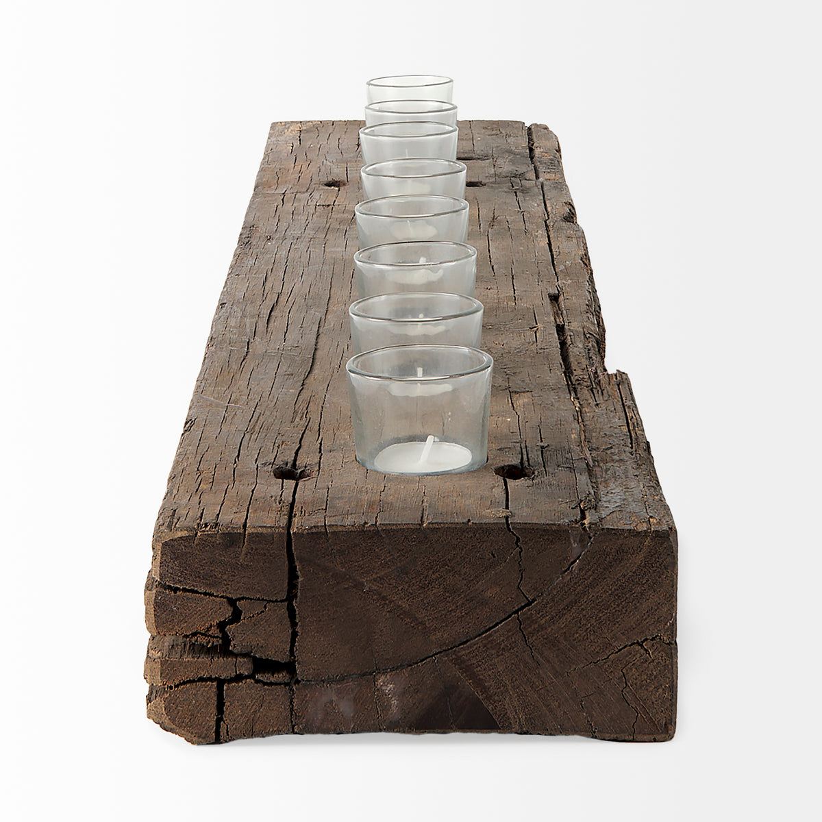 Lakara Reclaimed Wood Eight Tealight Table Candle Holder-Table Candle Holders-DECOROLALA