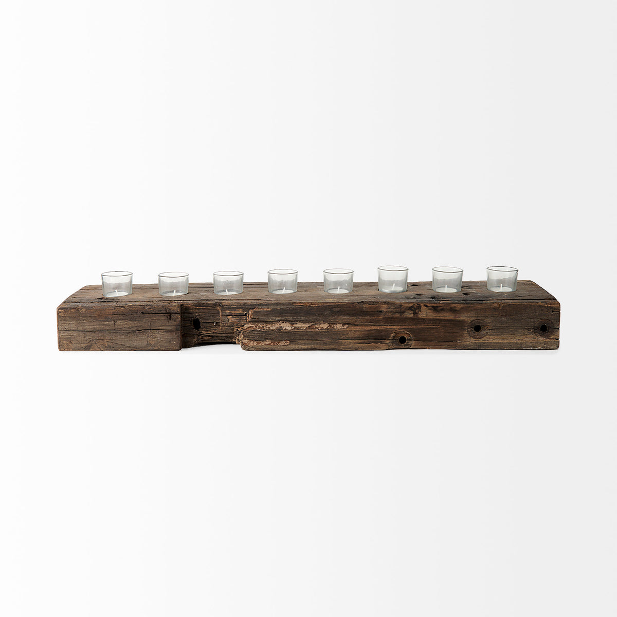 Lakara Reclaimed Wood Eight Tealight Table Candle Holder-Table Candle Holders-DECOROLALA