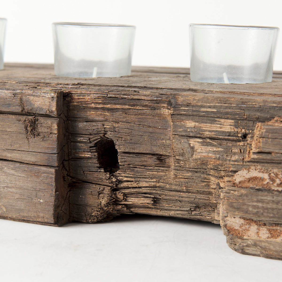 Lakara Reclaimed Wood Eight Tealight Table Candle Holder-Table Candle Holders-DECOROLALA