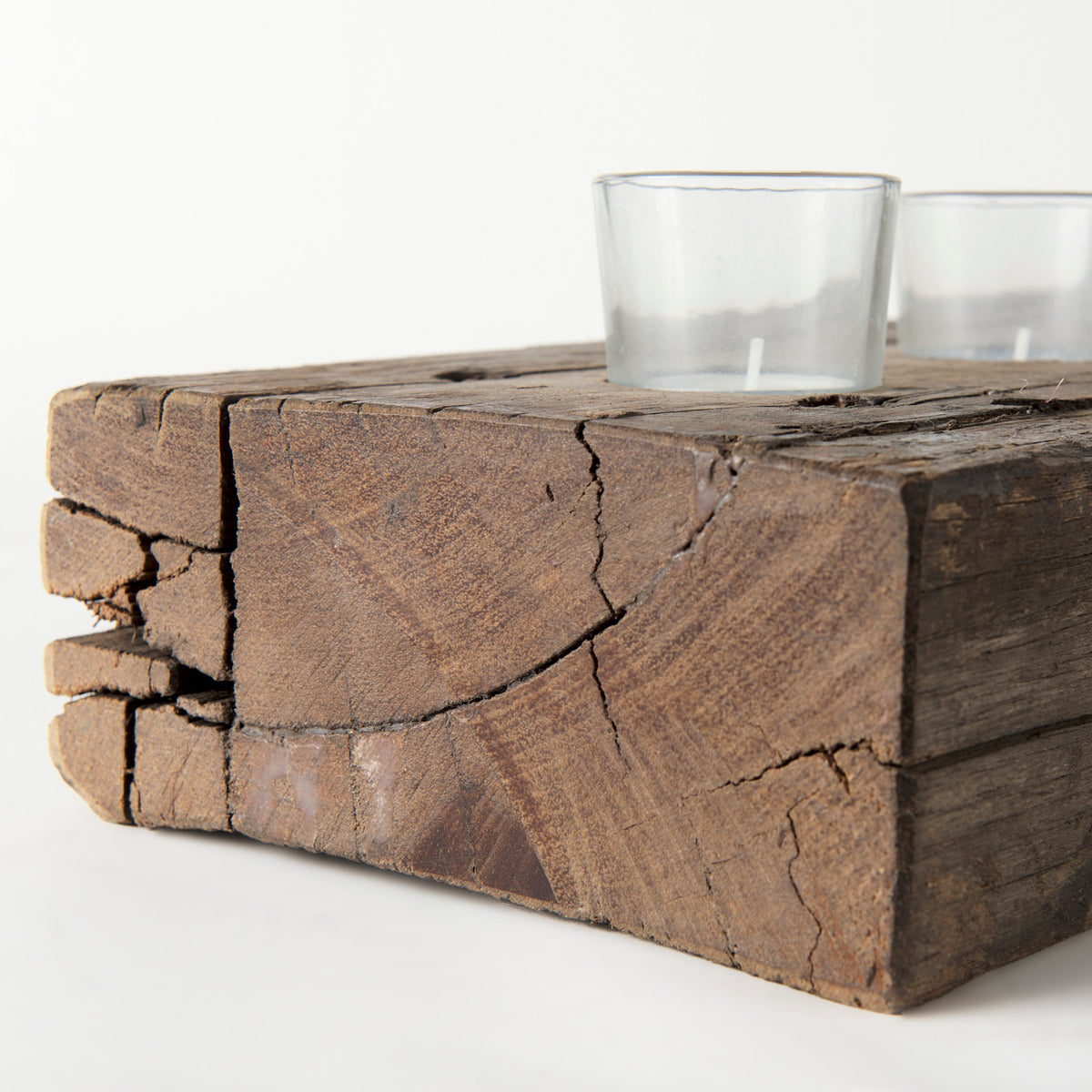 Lakara Reclaimed Wood Eight Tealight Table Candle Holder-Table Candle Holders-DECOROLALA