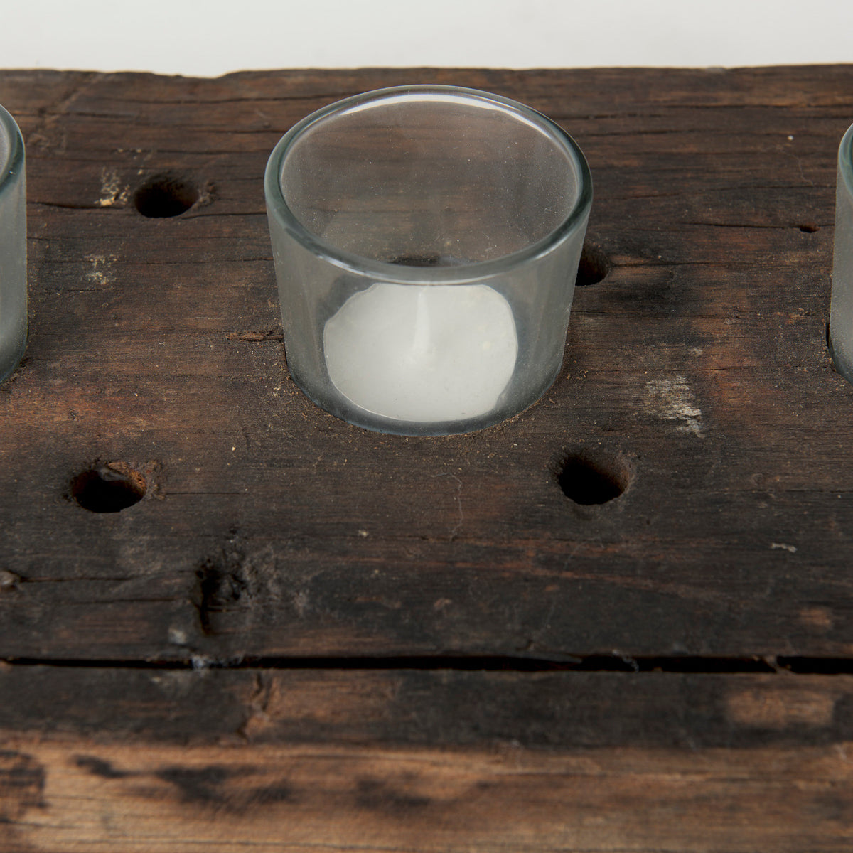 Lakara Reclaimed Wood Eight Tealight Table Candle Holder-Table Candle Holders-DECOROLALA