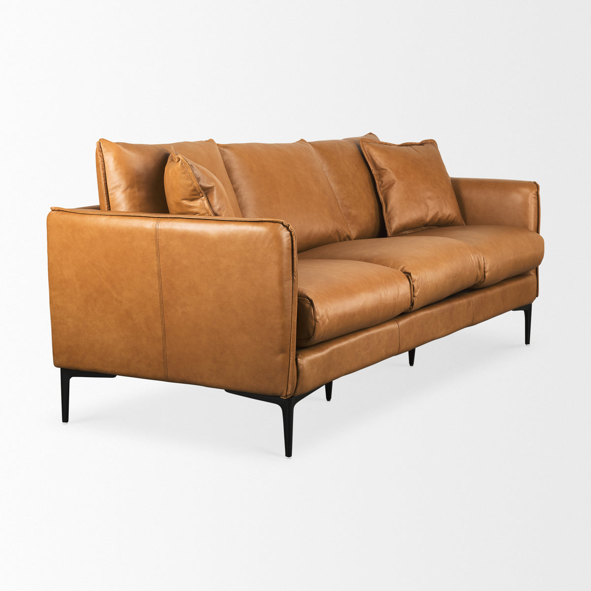 Lake Como 85.8W Tan Leather Three Seater Sofa-Sofa & Sectionals-DECOROLALA