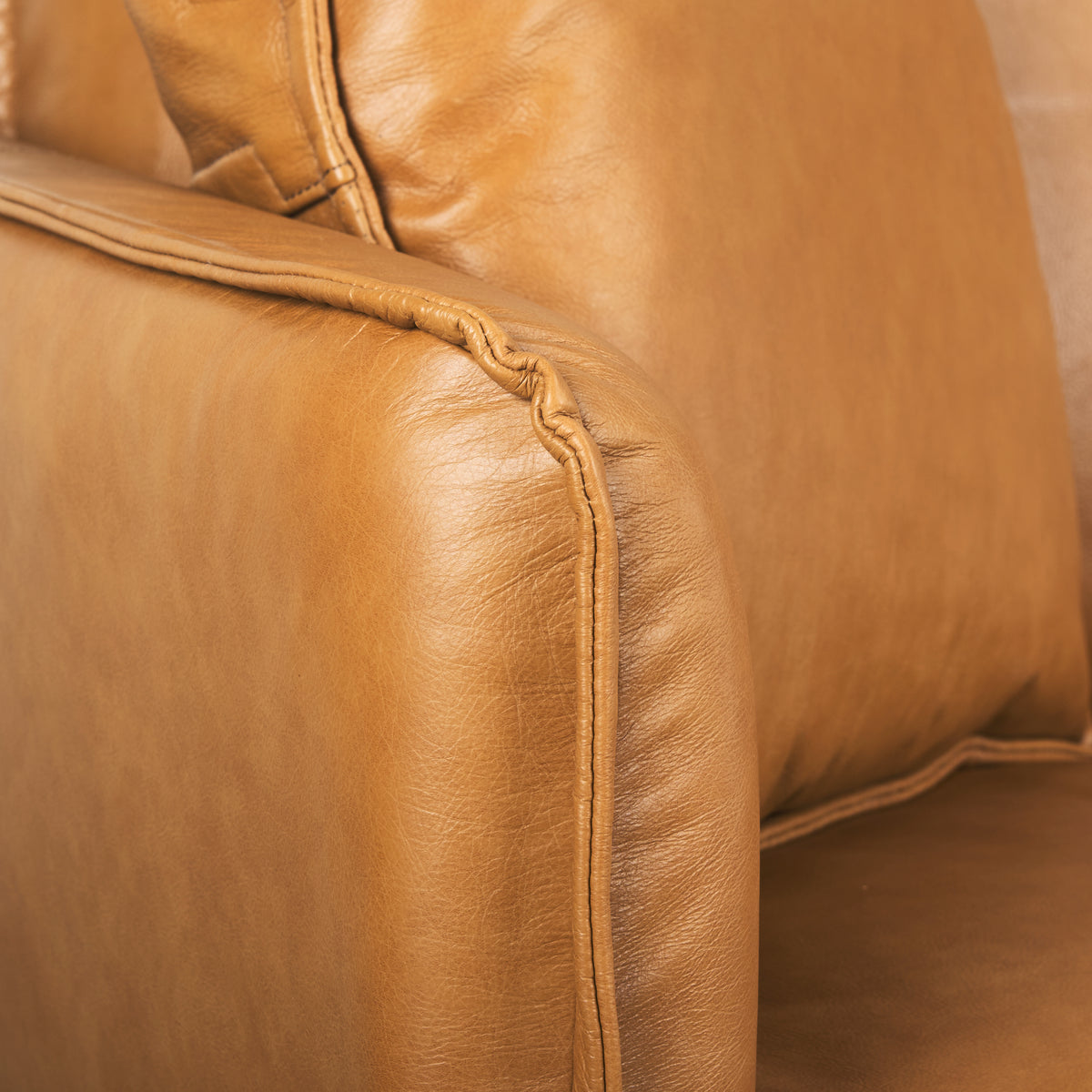 Lake Como 85.8W Tan Leather Three Seater Sofa-Sofa & Sectionals-DECOROLALA