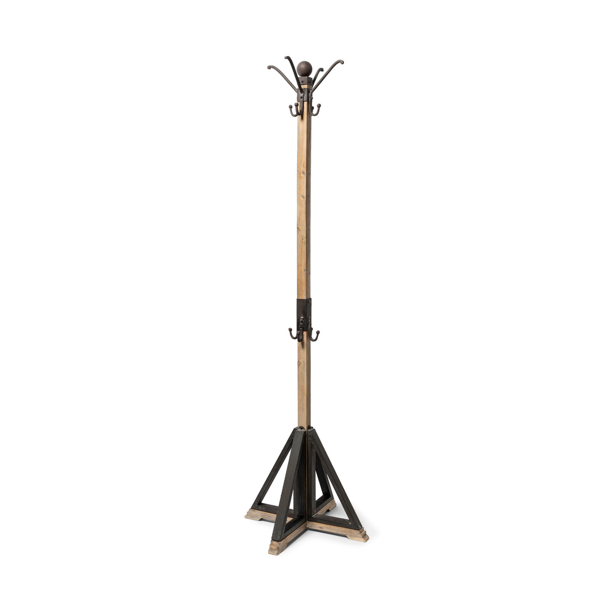 Lamda Coat Rack - Black Metal & Light Brown Wood 22x75-Coat Racks-DECOROLALA