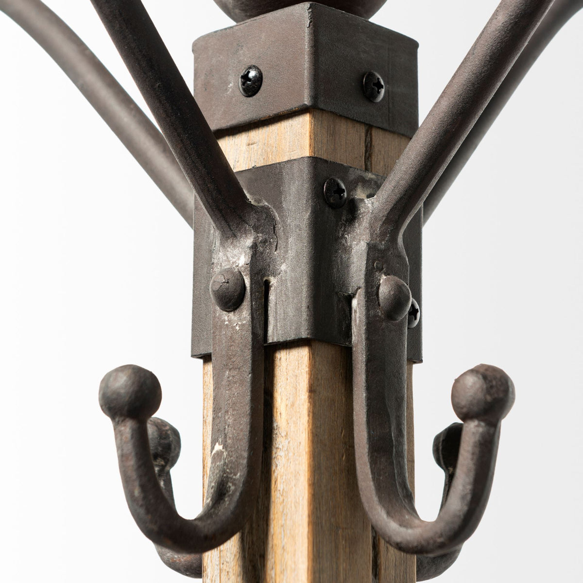 Lamda Coat Rack - Black Metal & Light Brown Wood 22x75-Coat Racks-DECOROLALA