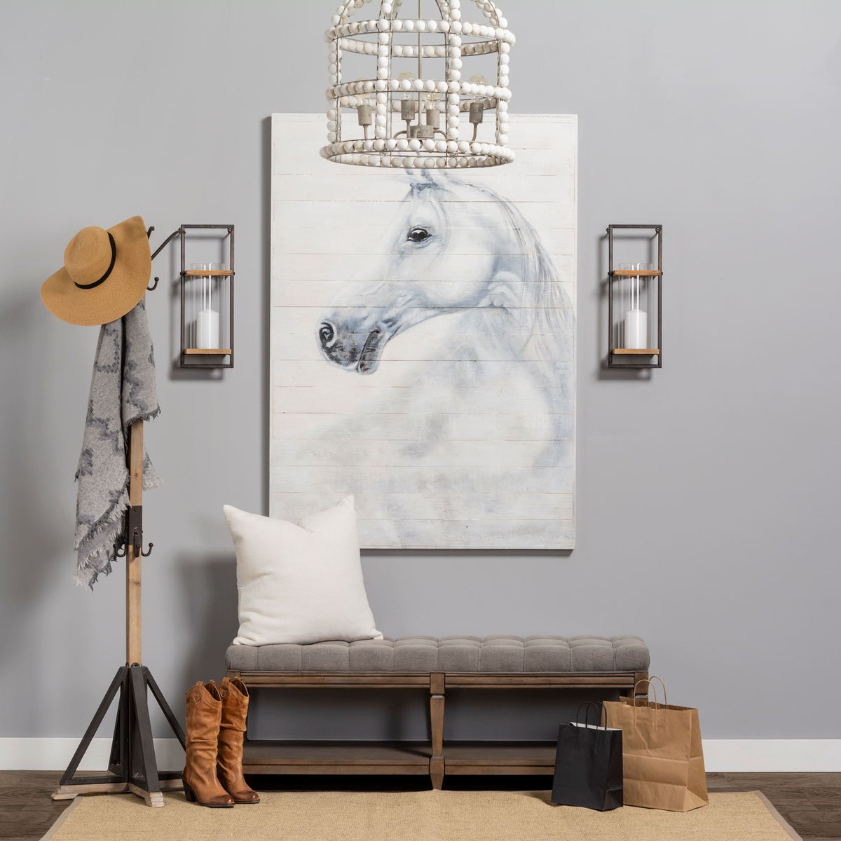 Lamda Coat Rack - Black Metal & Light Brown Wood 22x75-Coat Racks-DECOROLALA