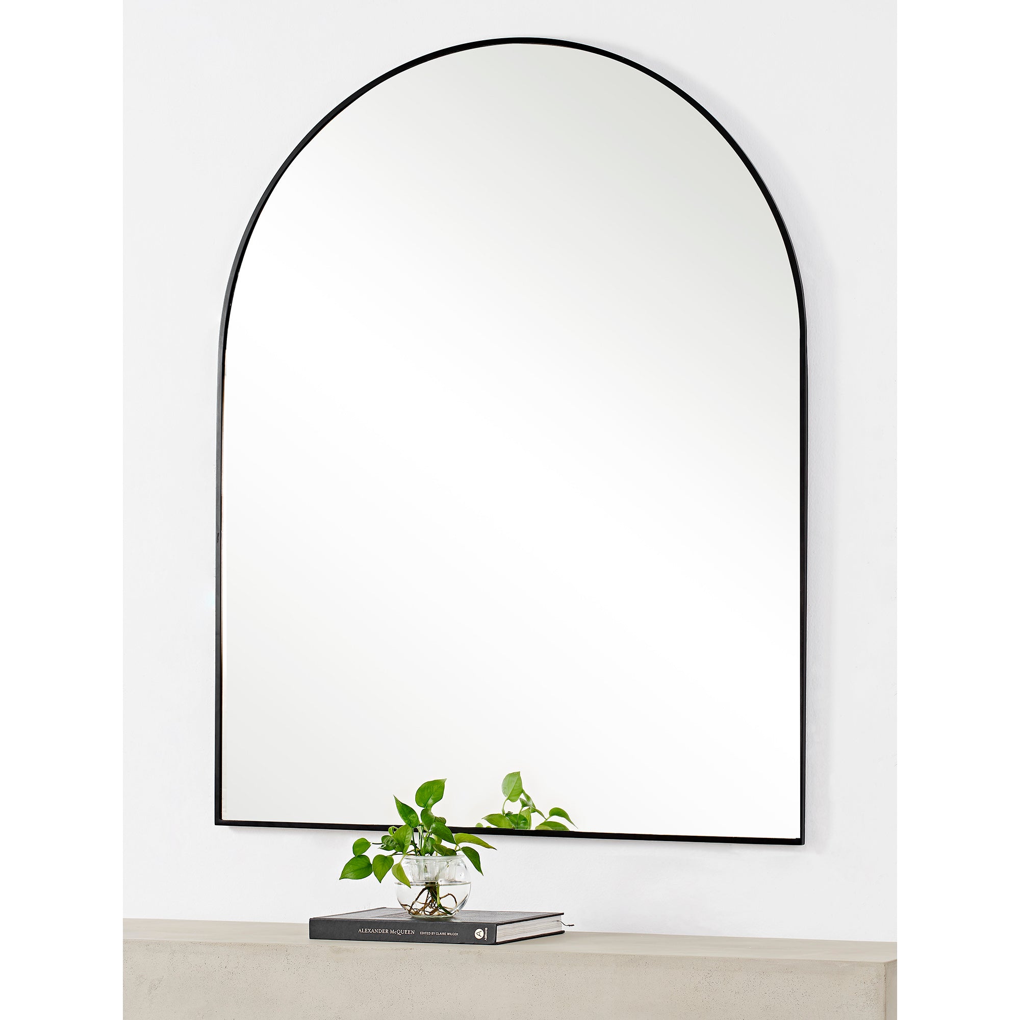 Lamia 50" Tall Arch Wall Mirror, Black-Mirror-DECOROLALA