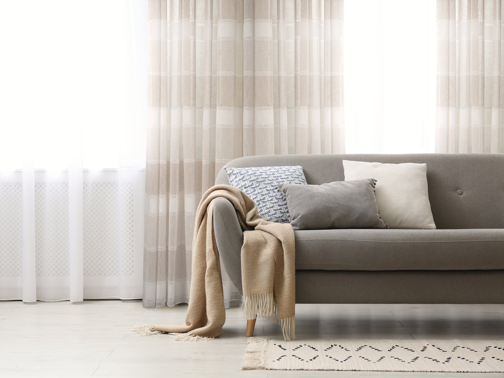 Lancia Striped Jacquard Semi Sheer Grommet Curtain-Curtains-DECOROLALA