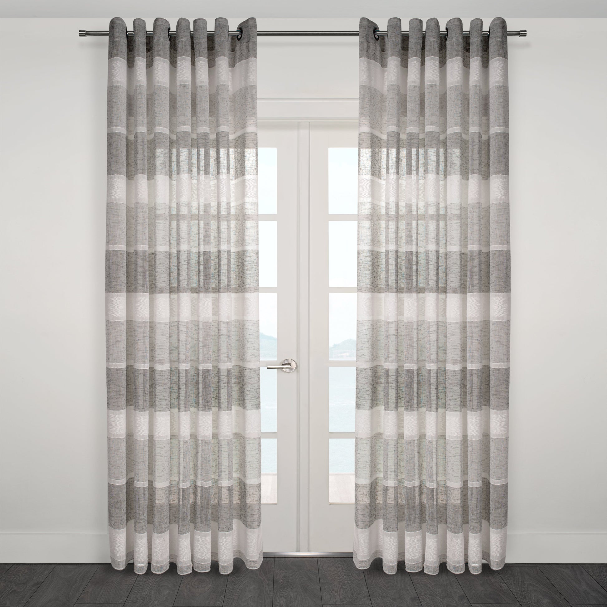 Lancia Striped Jacquard Semi Sheer Grommet Curtain-Curtains-DECOROLALA
