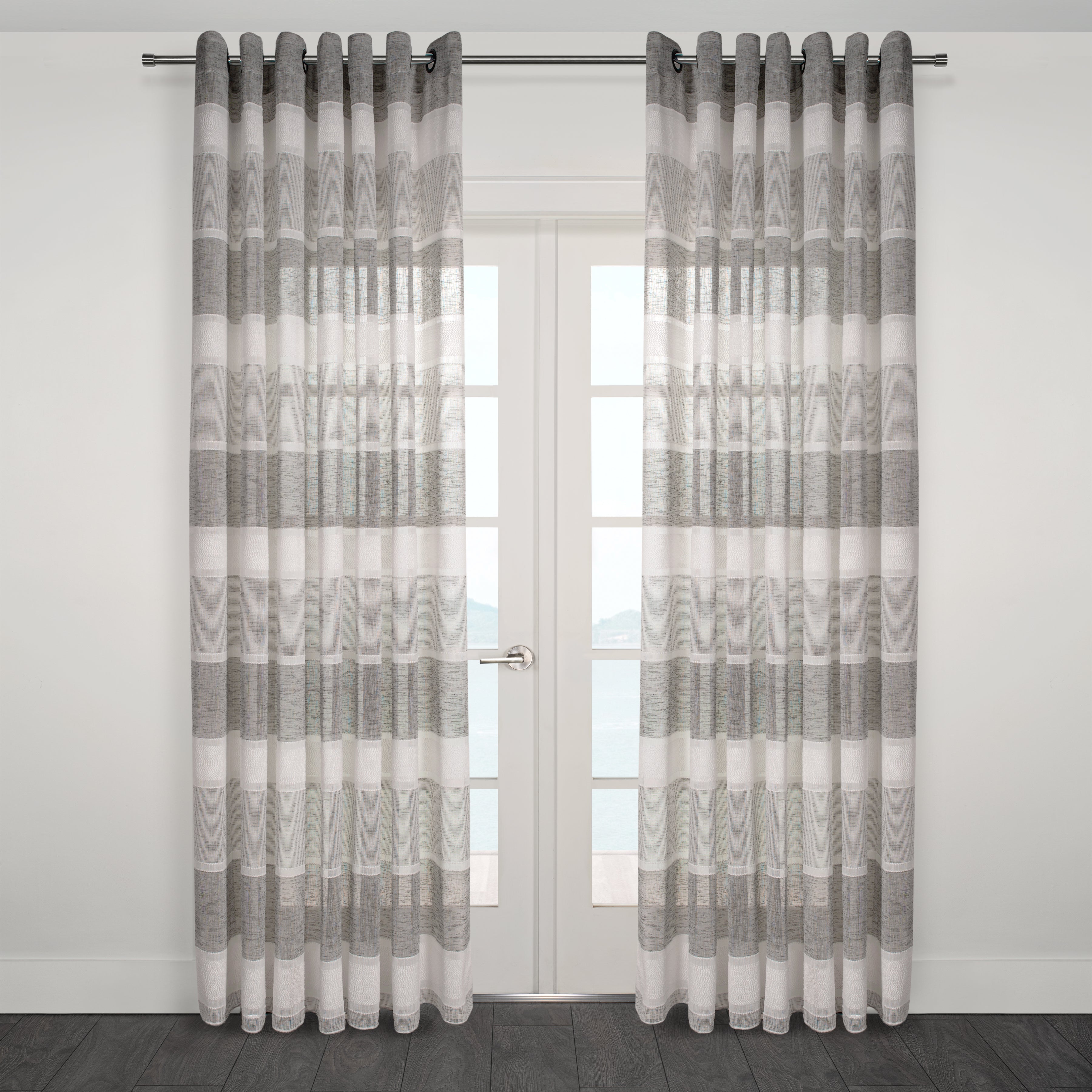 Lancia Striped Jacquard Semi Sheer Grommet Curtain-Curtains-DECOROLALA