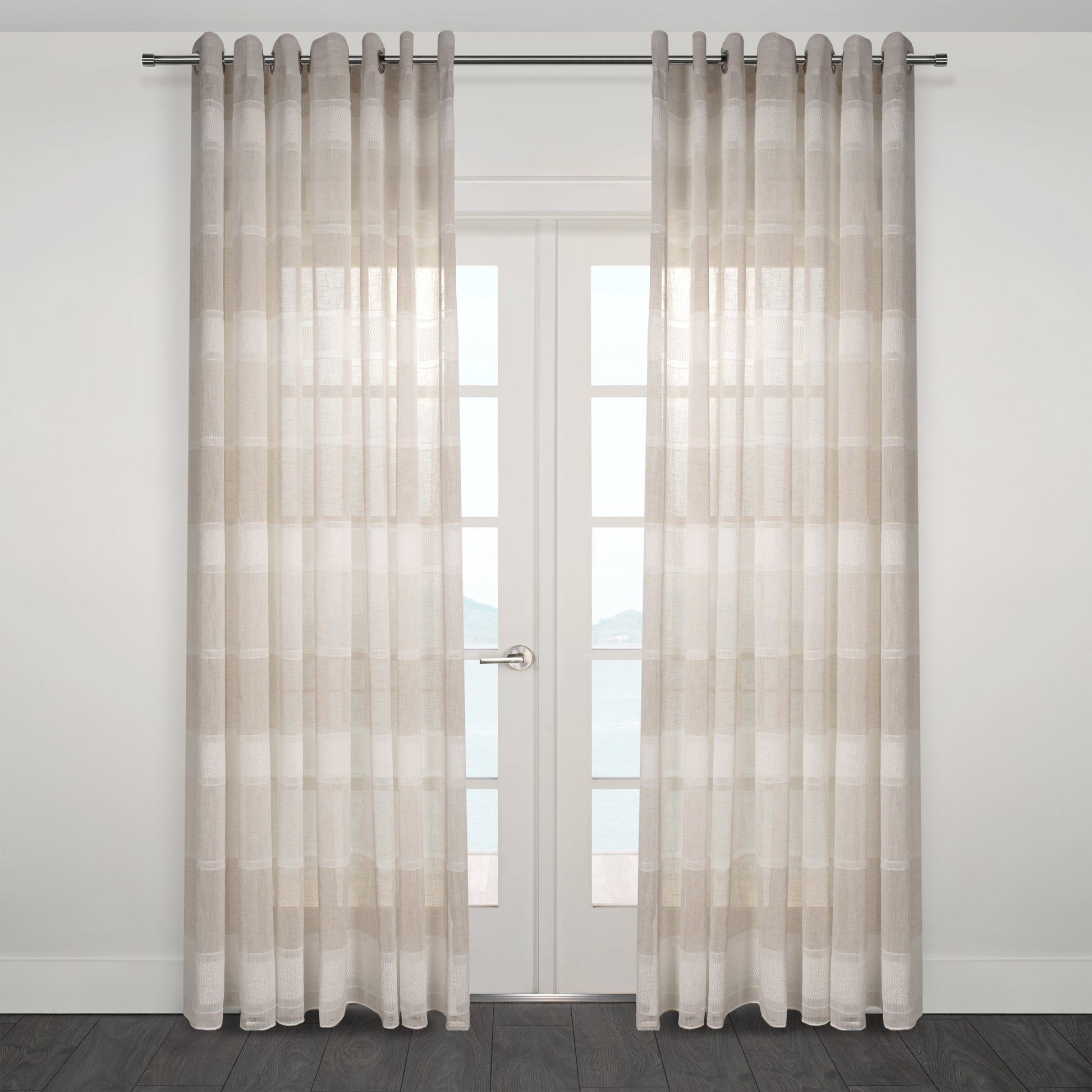 Lancia Striped Jacquard Semi Sheer Grommet Curtain-Curtains-DECOROLALA